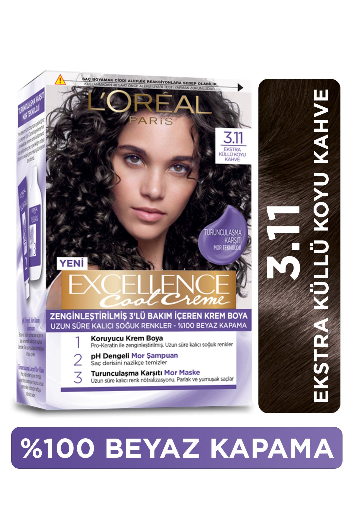 L’Oréal Paris Excellence Cool Creme Saç Boyası – 3.11 Ekstra Küllü Koyu Kahve