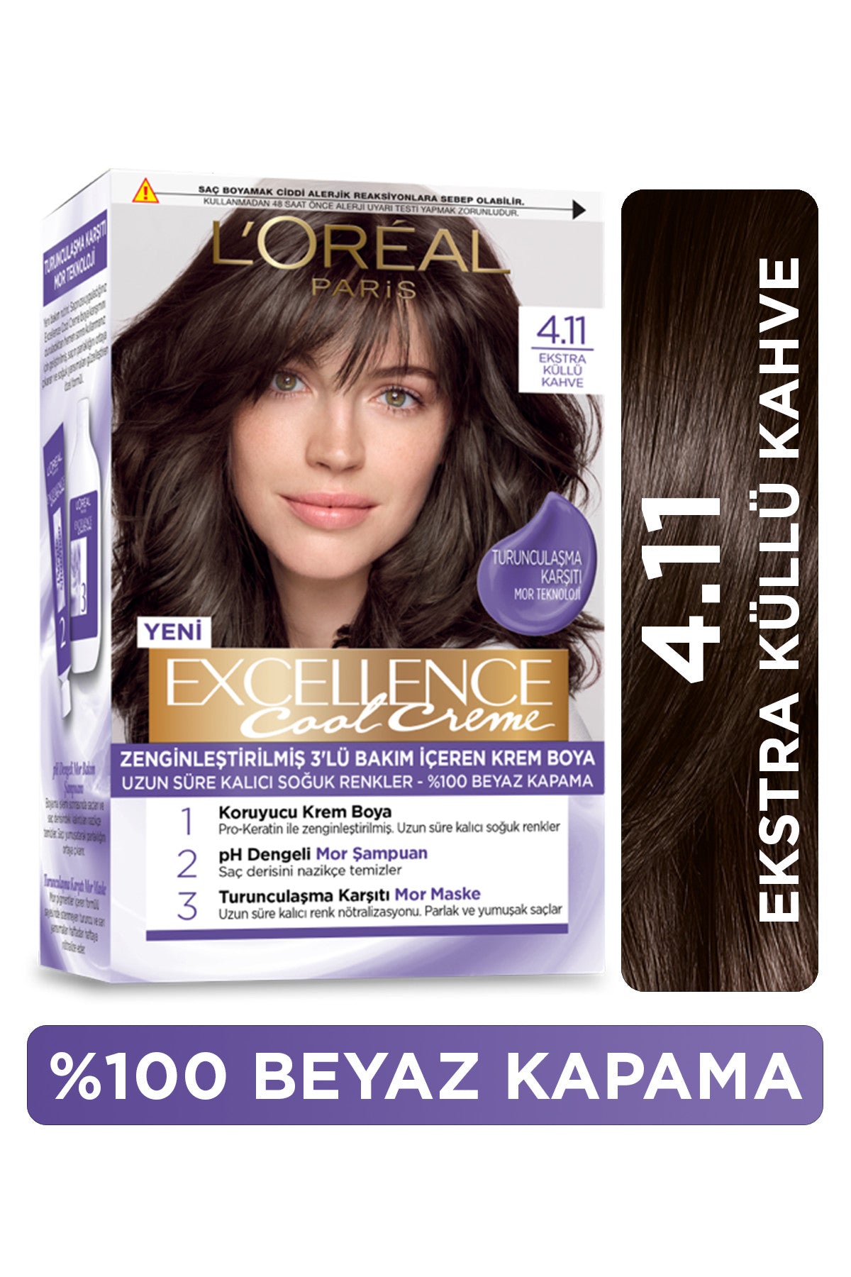 L’Oréal Paris Excellence Cool Creme Saç Boyası – 4.11 Ekstra Küllü Kahve