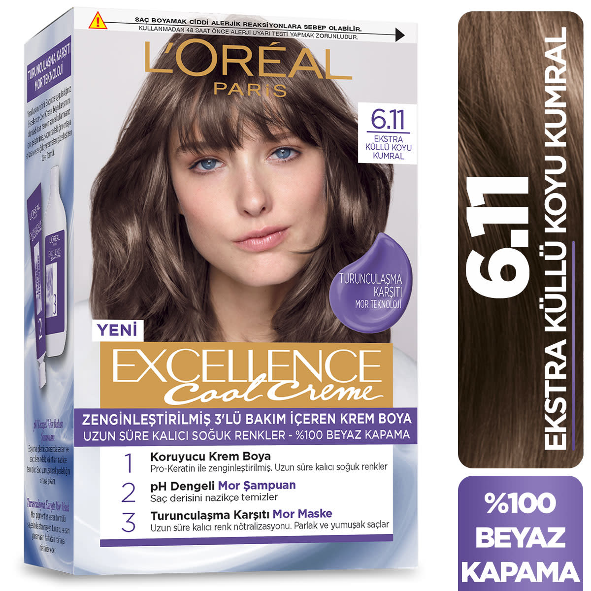 L’Oréal Paris Excellence Cool Creme Saç Boyası – 6.11 Ekstra Küllü Koyu Kumral