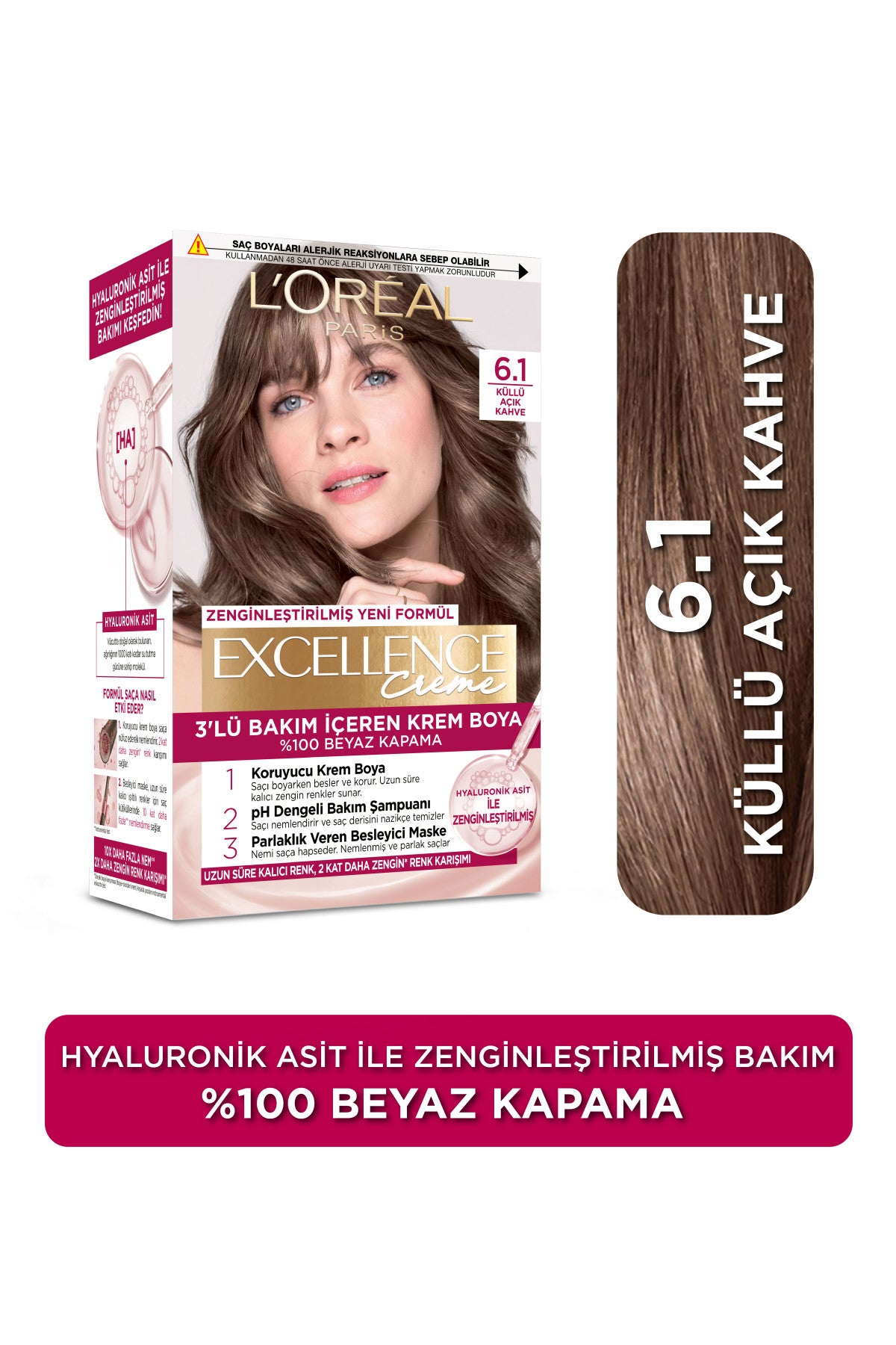 L’Oréal Paris Excellence Creme 6.1 Küllü Açık Kahve Saç Boyası