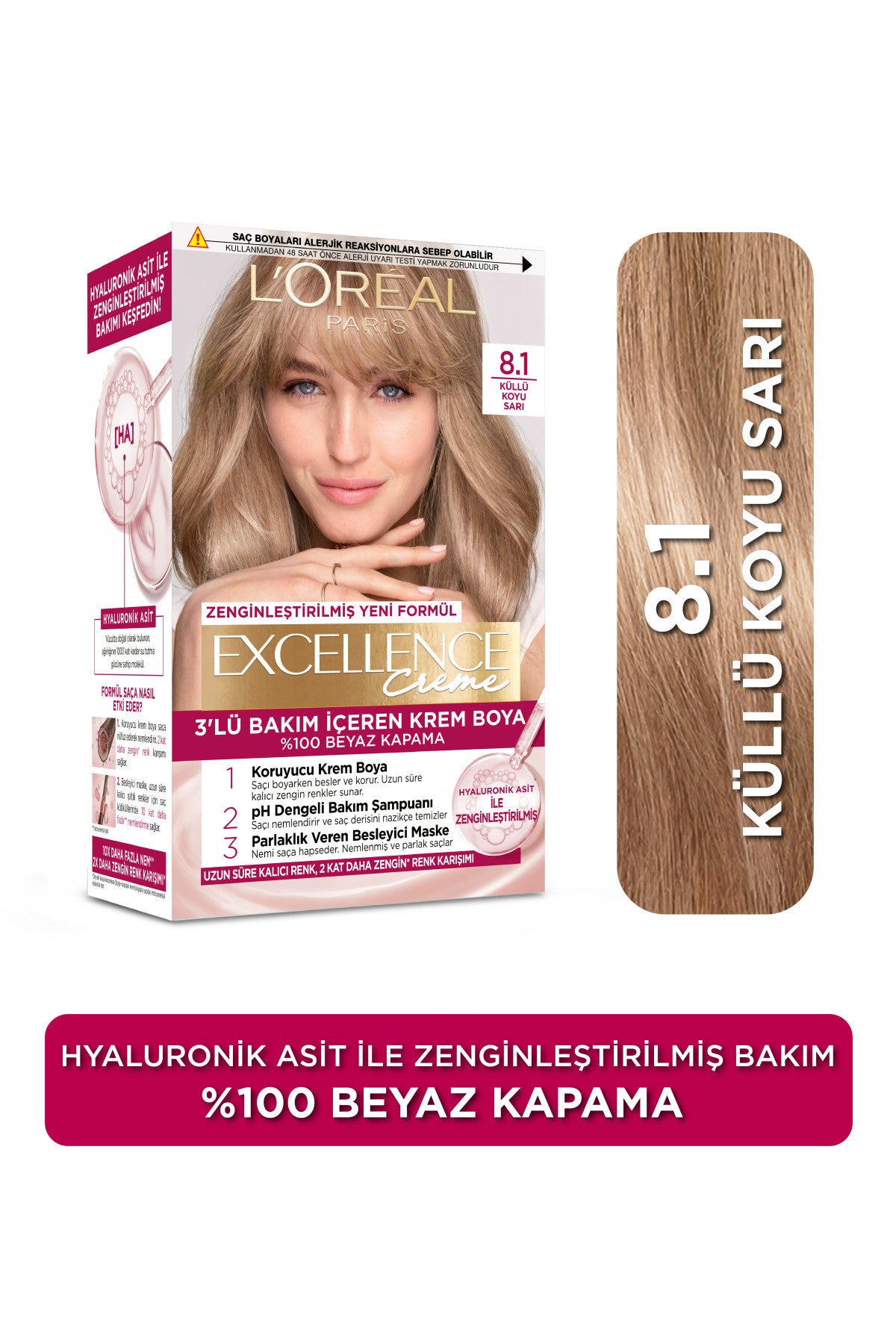 L’Oréal Paris Excellence Creme 8.1 Küllü Koyu Sarı Saç Boyası