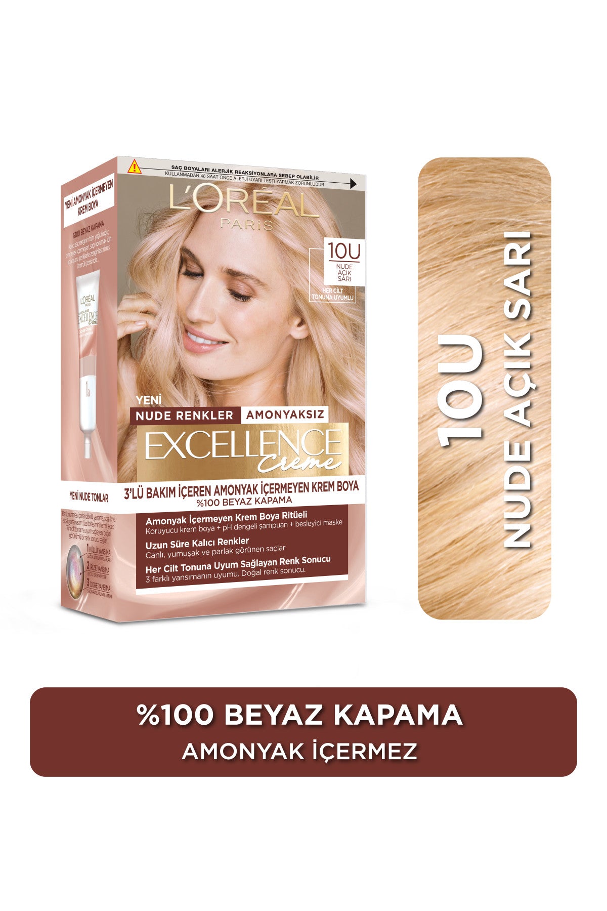 L’Oréal Paris Excellence Creme Nude Renkler Saç Boyası – 10U Nude Açık Sarı
