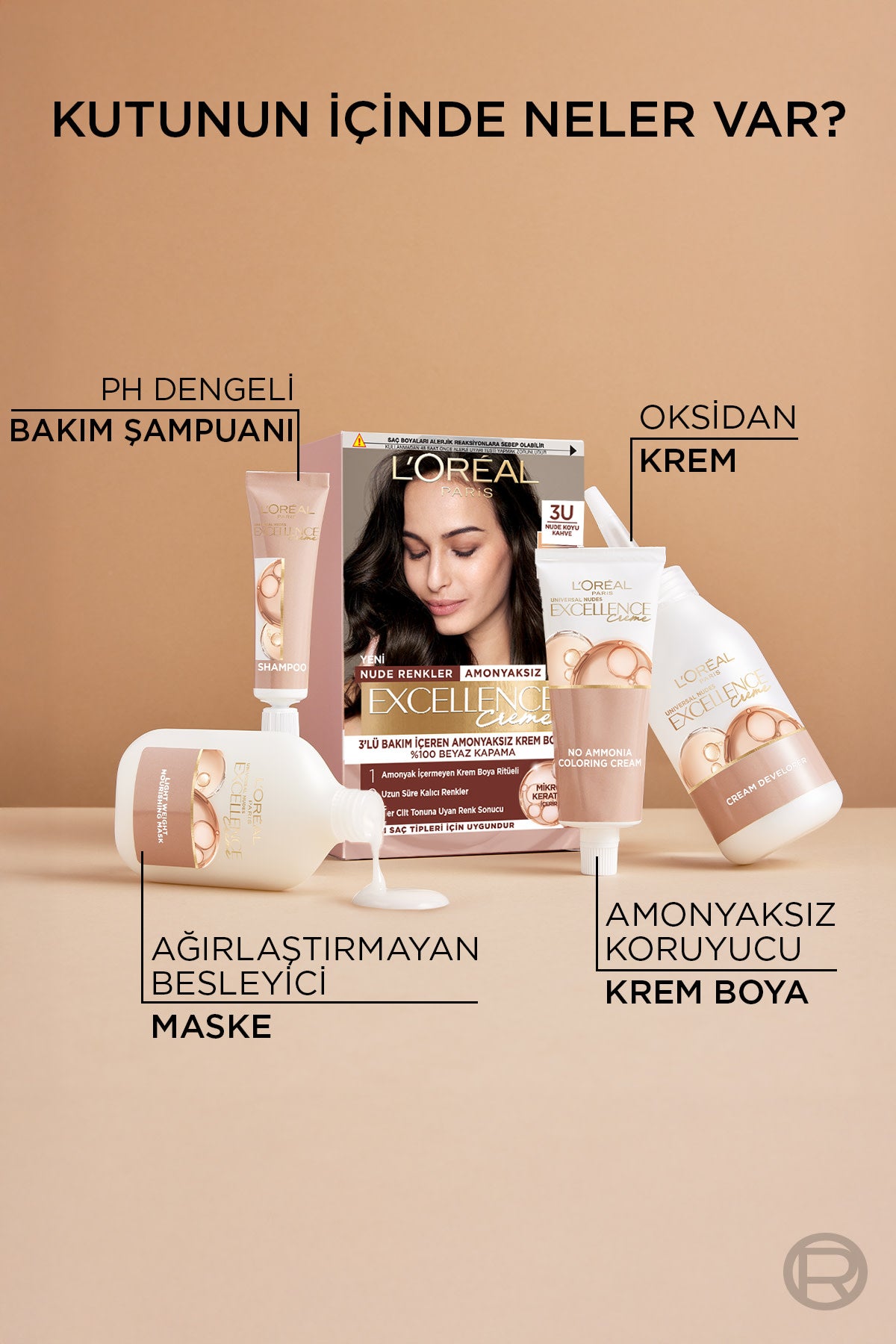 L’Oréal Paris Excellence Creme Nude Renkler Saç Boyası – 3U Nude Koyu Kahve