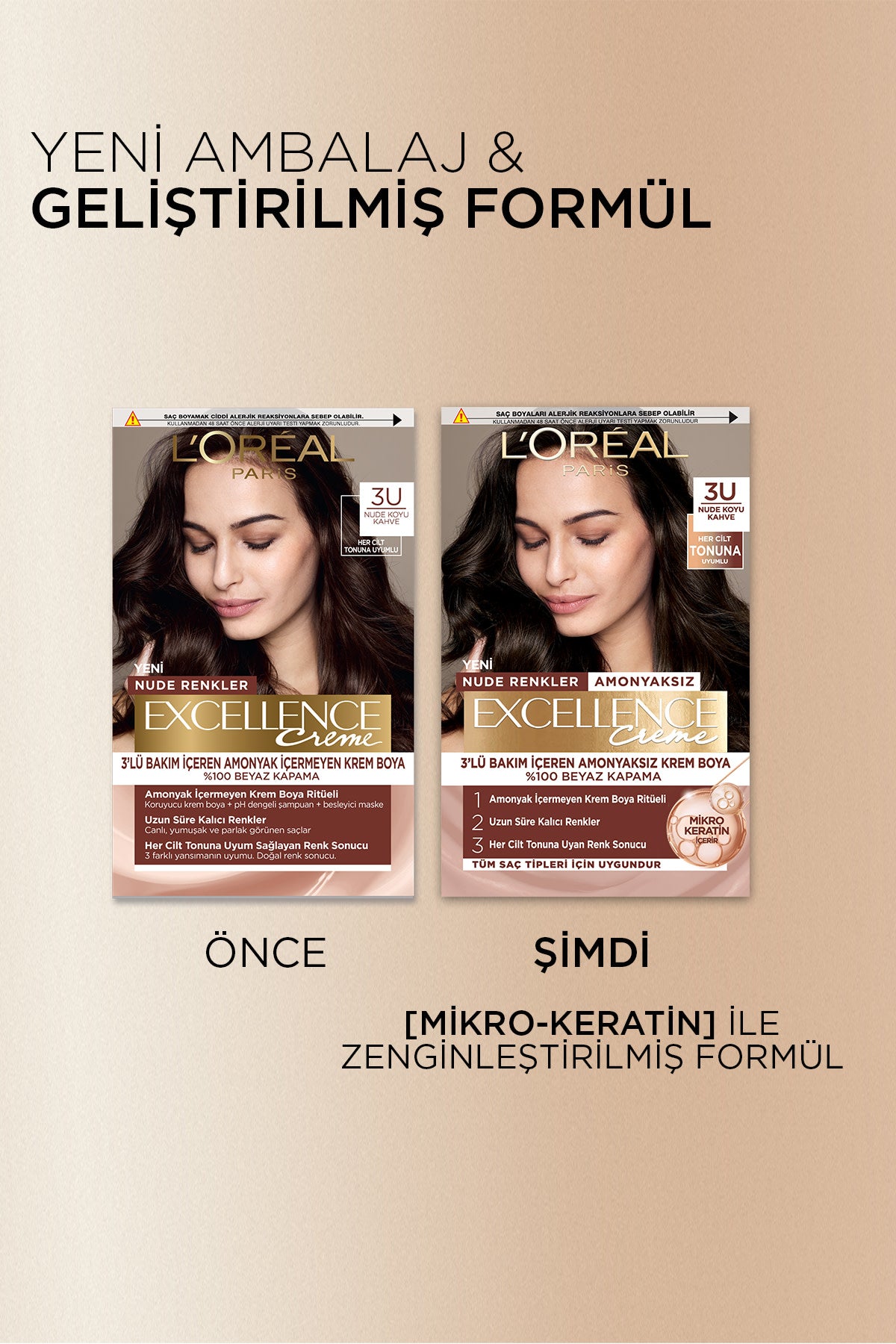 L’Oréal Paris Excellence Creme Nude Renkler Saç Boyası – 3U Nude Koyu Kahve
