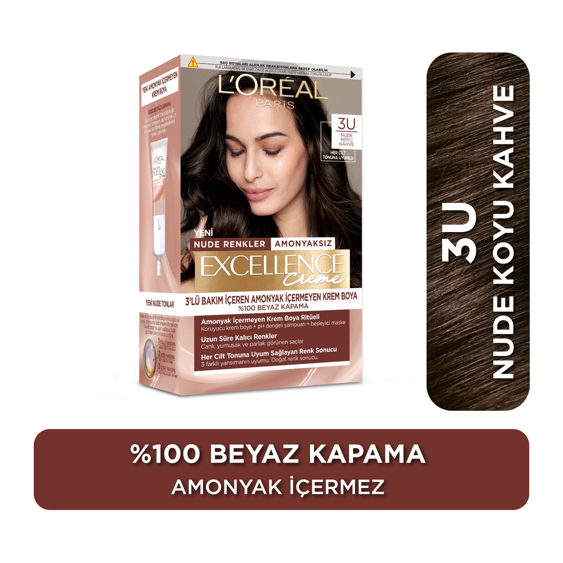 L’Oréal Paris Excellence Creme Nude Renkler Saç Boyası – 3U Nude Koyu Kahve