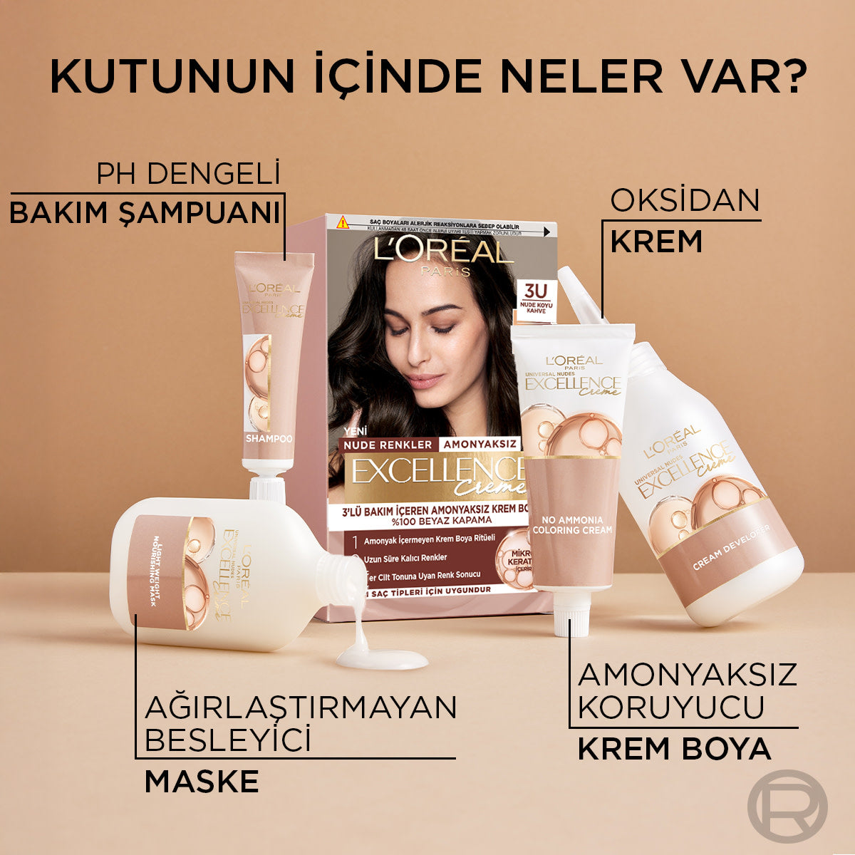 L’Oréal Paris Excellence Creme Nude Renkler Saç Boyası – 3U Nude Koyu Kahve