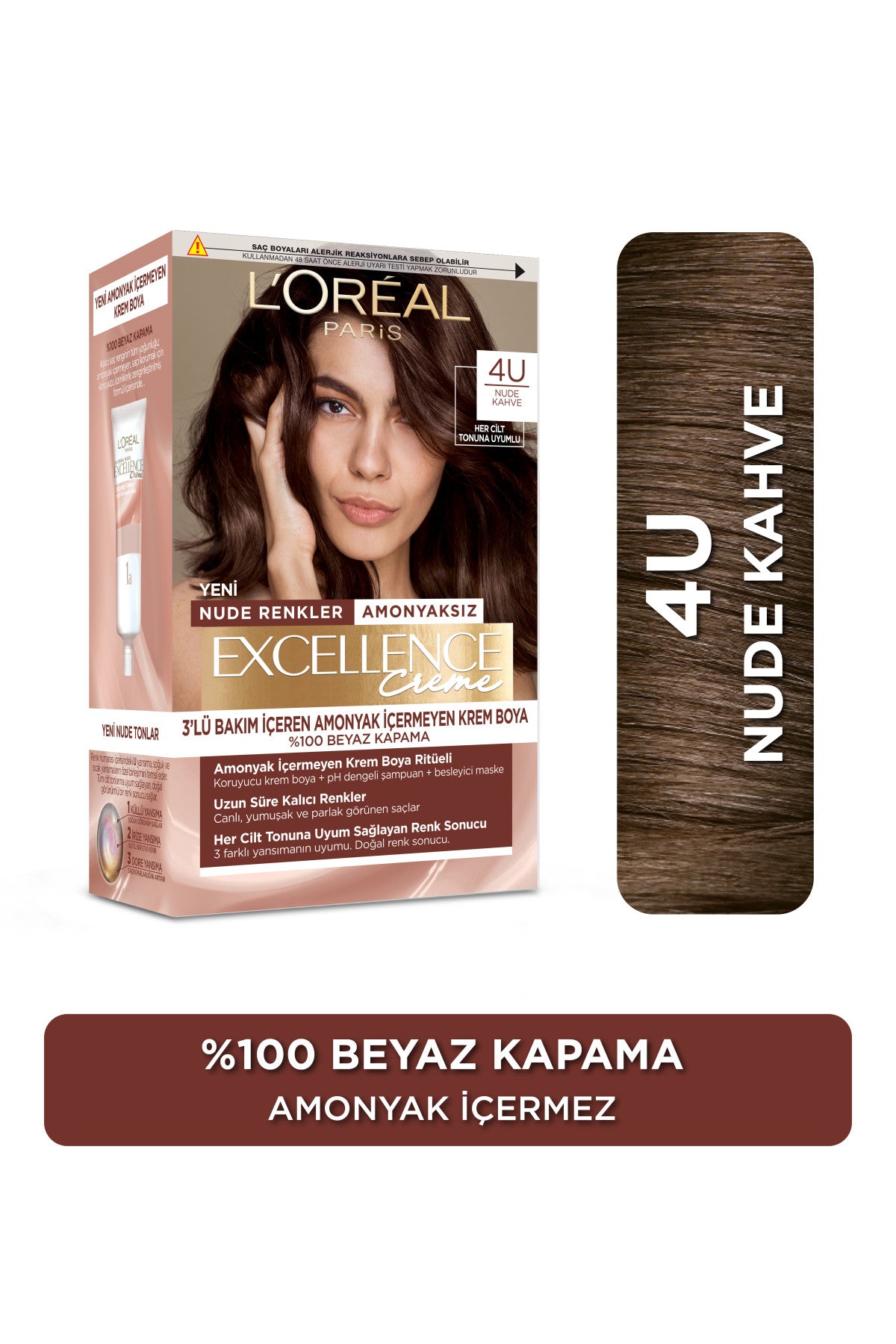 L’Oréal Paris Excellence Creme Nude Renkler Saç Boyası – 4U Nude Kahve