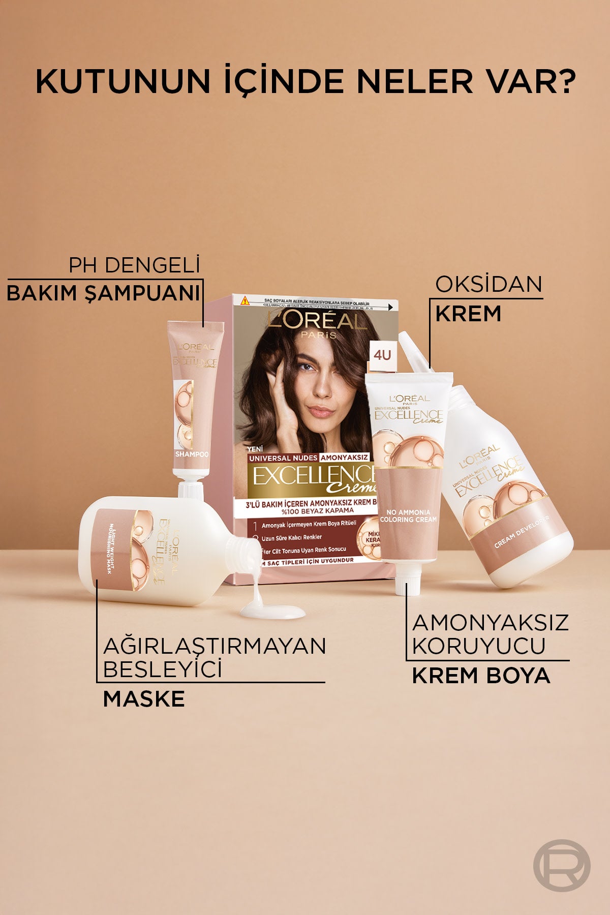 L’Oréal Paris Excellence Creme Nude Renkler Saç Boyası – 4U Nude Kahve