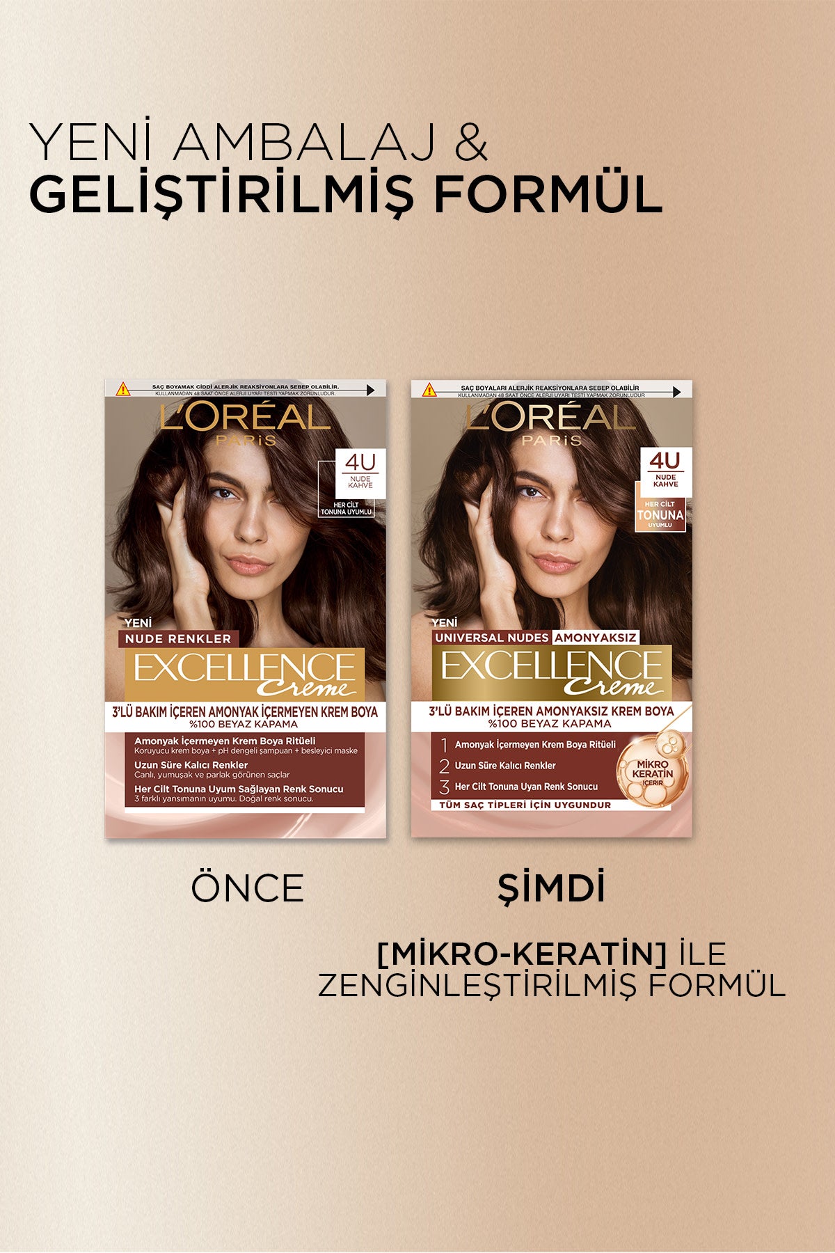 L’Oréal Paris Excellence Creme Nude Renkler Saç Boyası – 4U Nude Kahve
