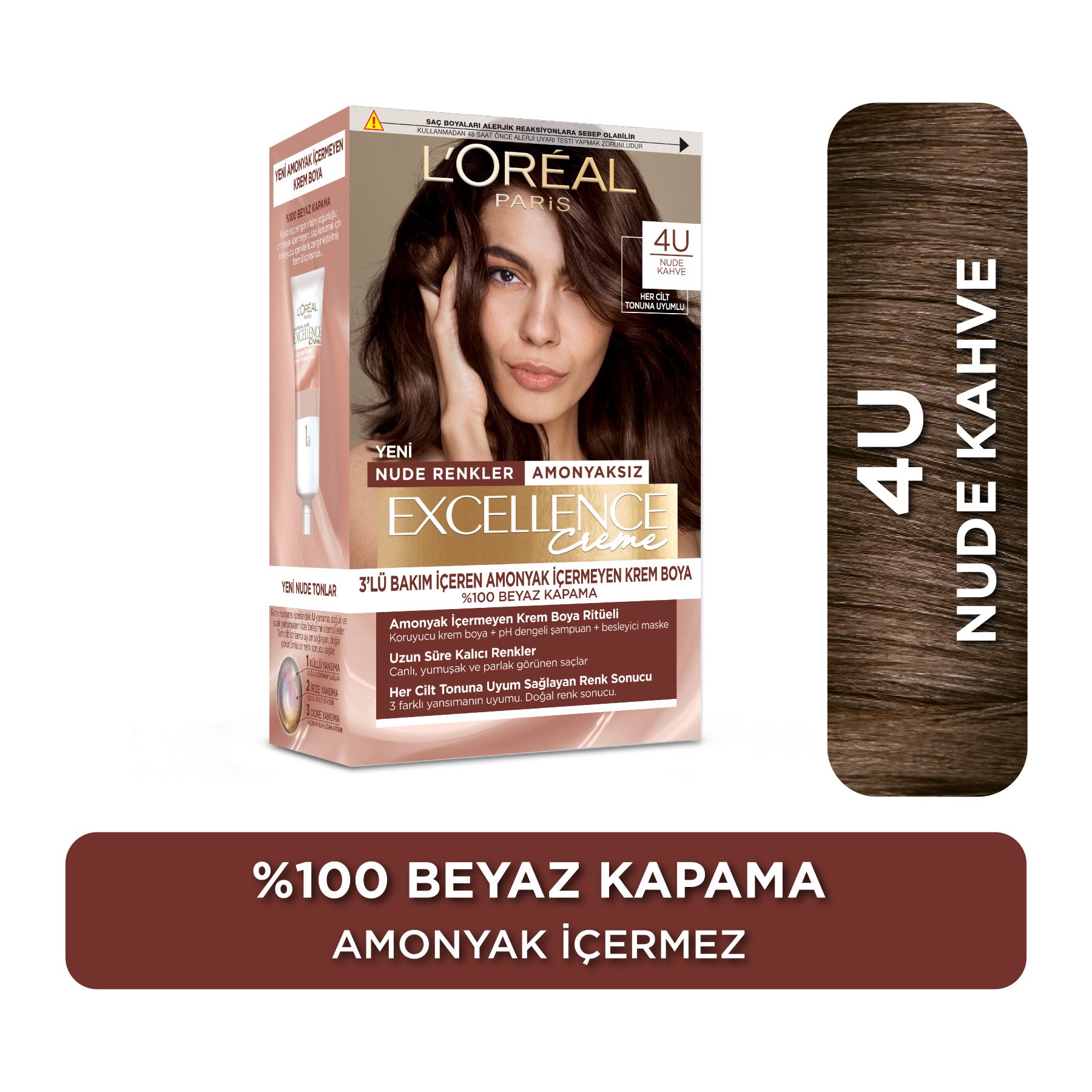 L’Oréal Paris Excellence Creme Nude Renkler Saç Boyası – 4U Nude Kahve