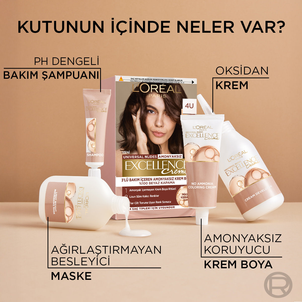 L’Oréal Paris Excellence Creme Nude Renkler Saç Boyası – 4U Nude Kahve