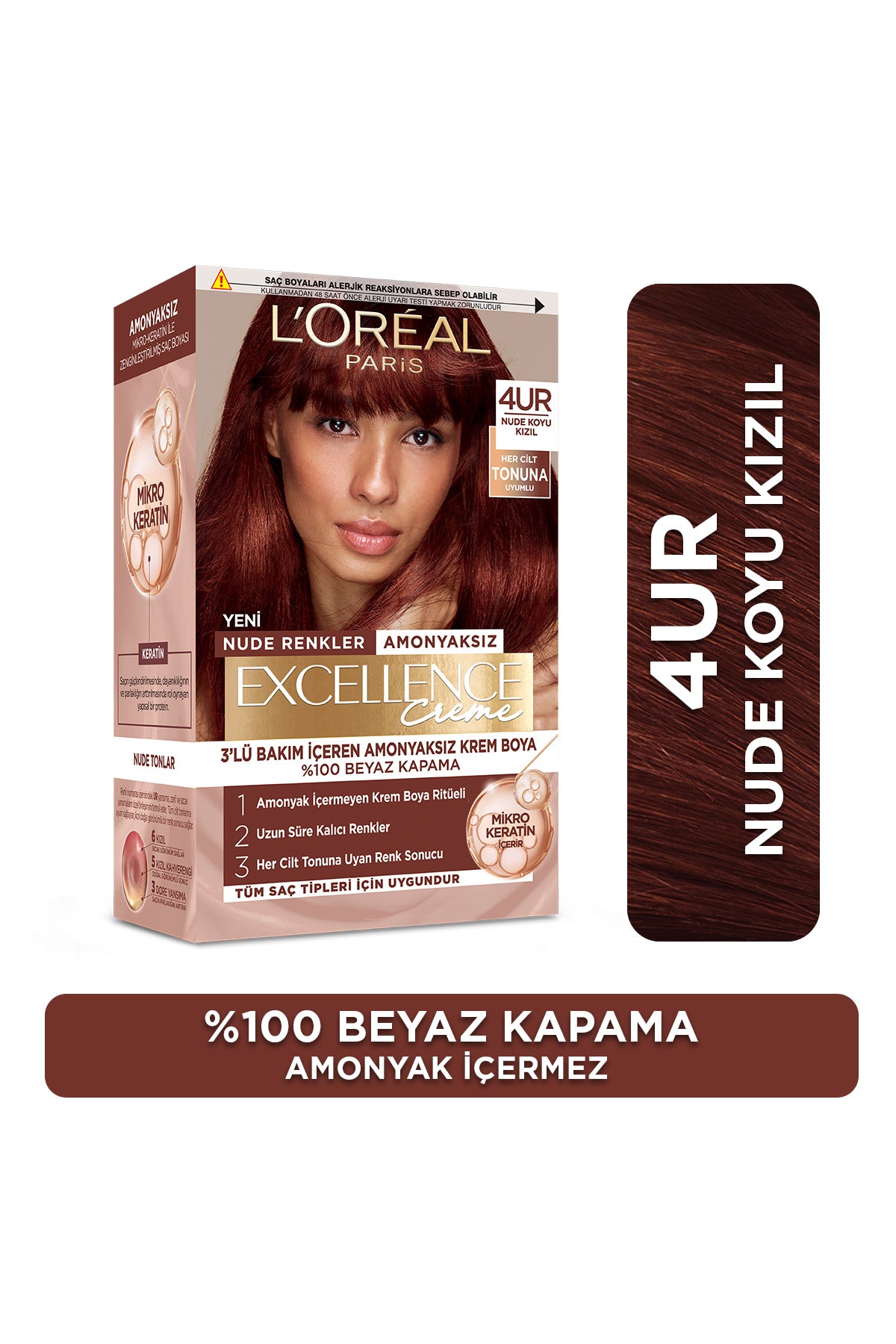 L’Oréal Paris Excellence Creme Nude Renkler Saç Boyası – 4UR Nude Koyu Kızıl