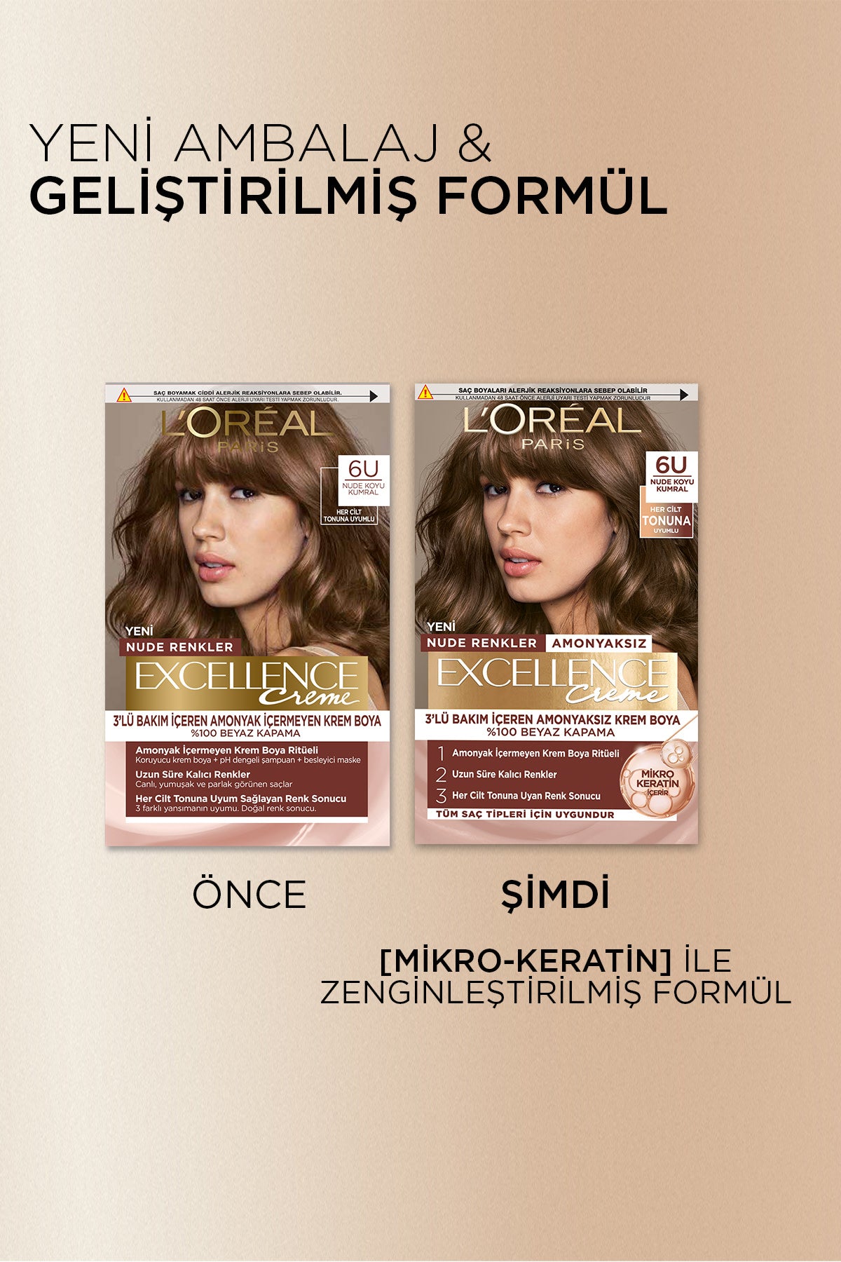 L’Oréal Paris Excellence Creme Nude Renkler Saç Boyası – 6U Nude Koyu Kumral