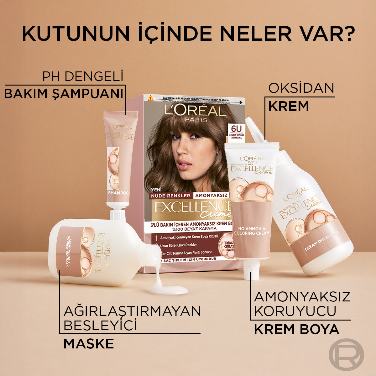 L’Oréal Paris Excellence Creme Nude Renkler Saç Boyası – 6U Nude Koyu Kumral