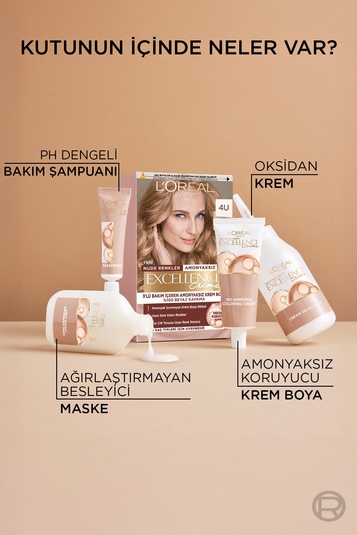 L’Oréal Paris Excellence Creme Nude Renkler Saç Boyası – 8U Nude Koyu Sarı