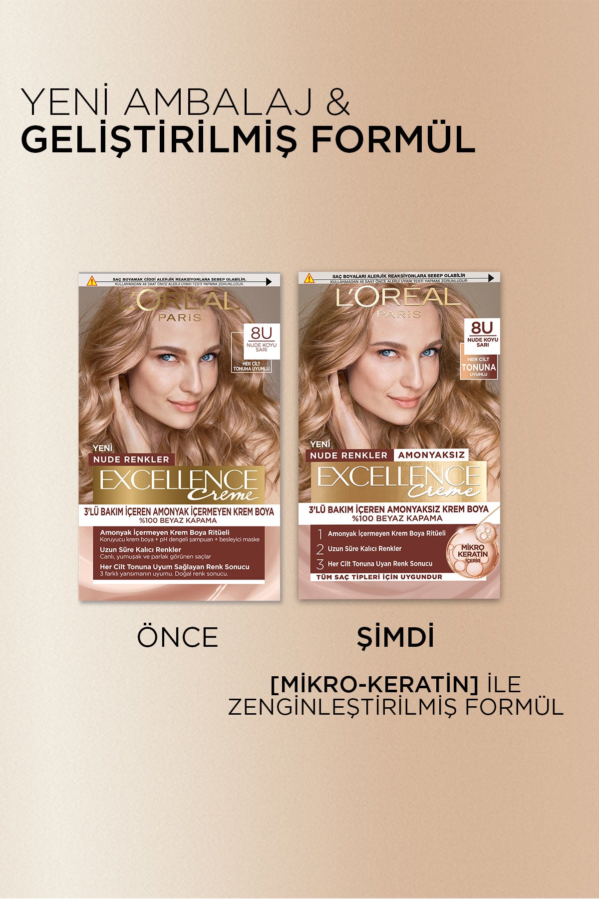 L’Oréal Paris Excellence Creme Nude Renkler Saç Boyası – 8U Nude Koyu Sarı