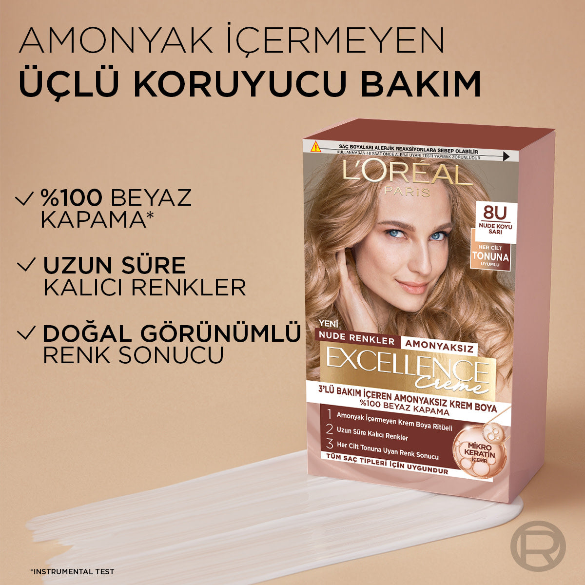 L’Oréal Paris Excellence Creme Nude Renkler Saç Boyası – 8U Nude Koyu Sarı