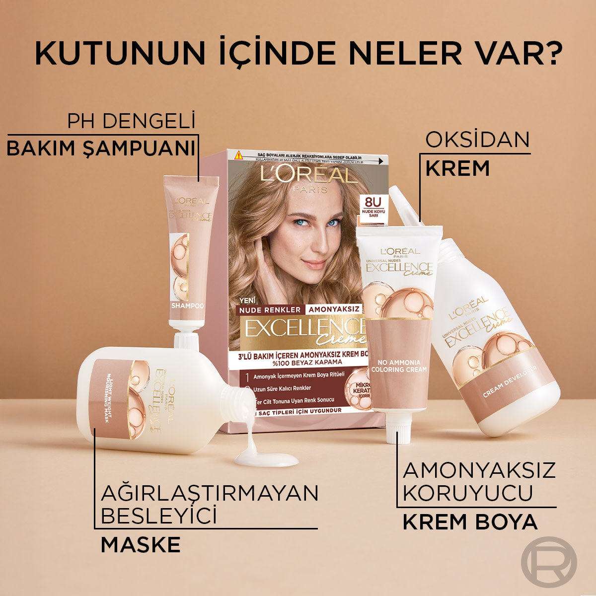 L’Oréal Paris Excellence Creme Nude Renkler Saç Boyası – 8U Nude Koyu Sarı