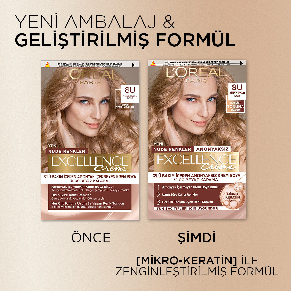 L’Oréal Paris Excellence Creme Nude Renkler Saç Boyası – 8U Nude Koyu Sarı