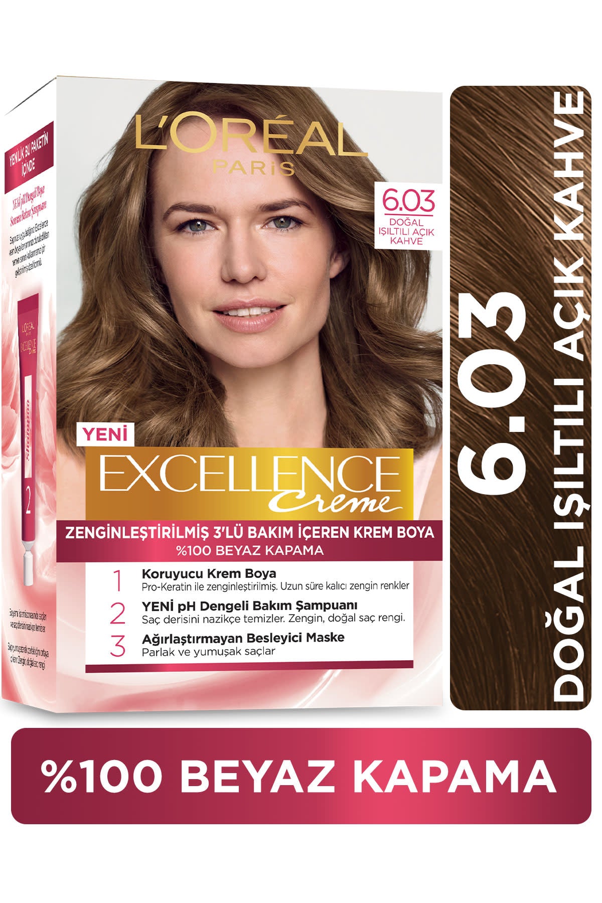 L'Oréal Paris Excellence Creme Saç Boyası - 6.03 Doğal Işıltılı Açık Kahve