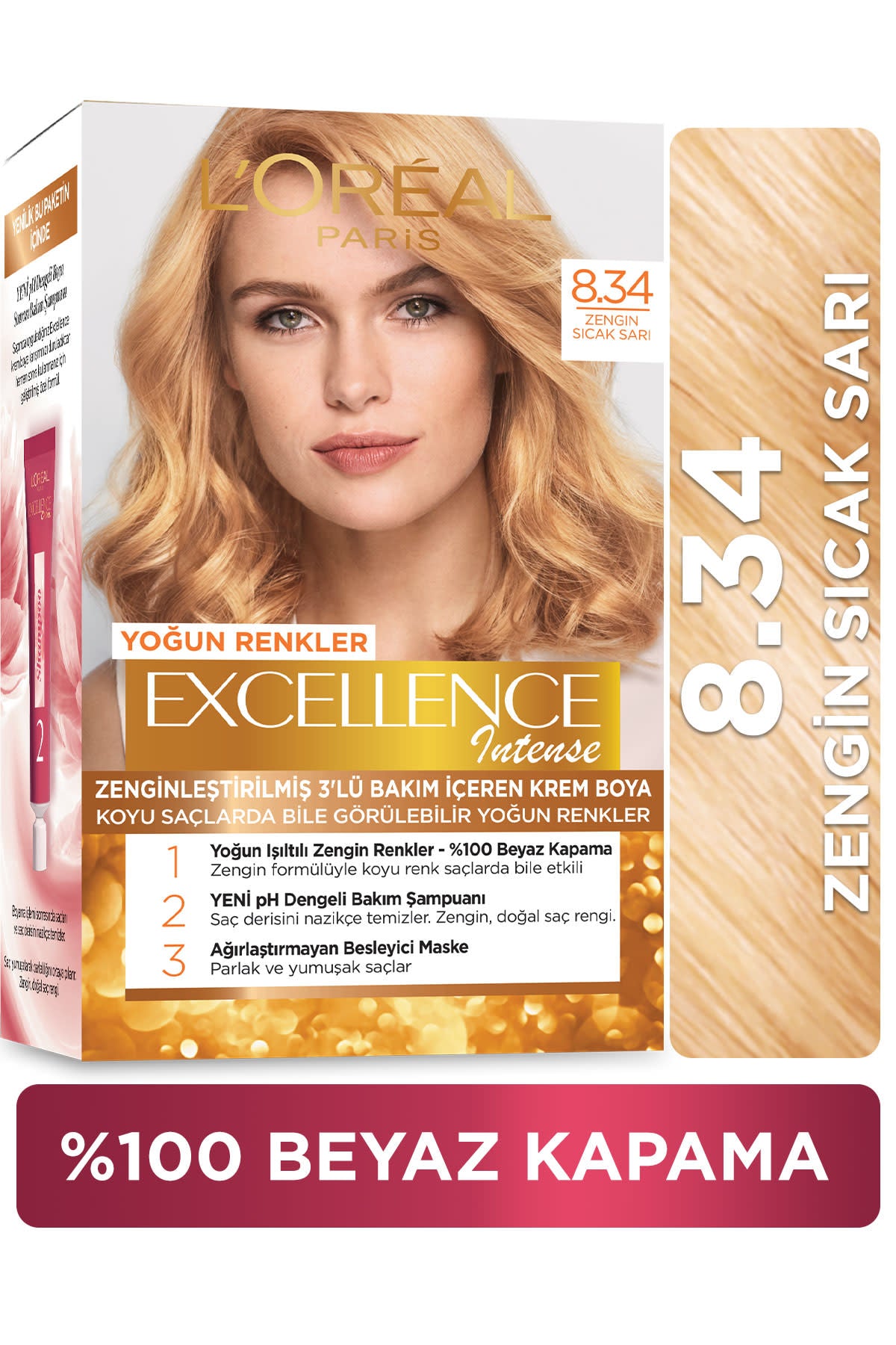 L'Oréal Paris Excellence Intense Saç Boyası - 8.34 Zengin Sıcak Sarı