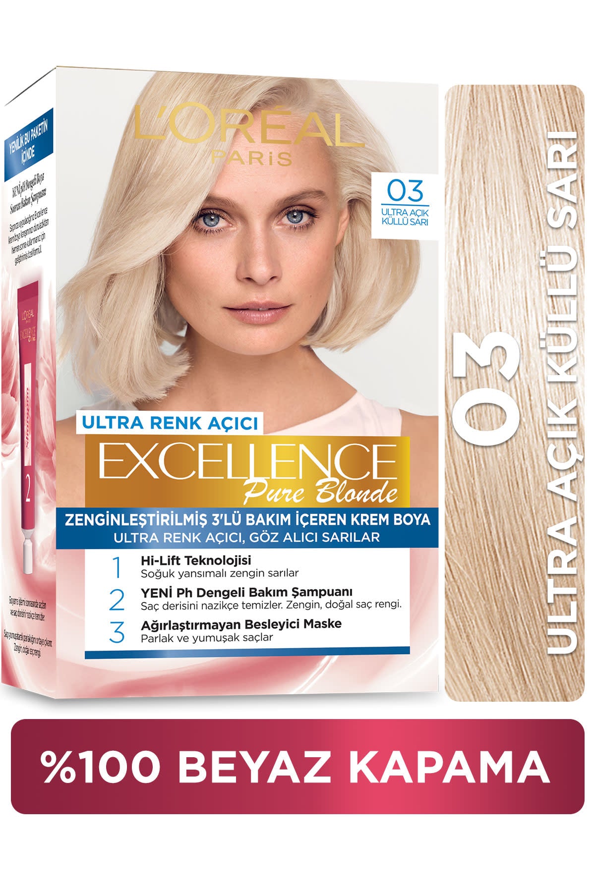 L'Oréal Paris Excellence Pure Blond Saç Boyası - 03 Ultra Açık Küllü Sarı
