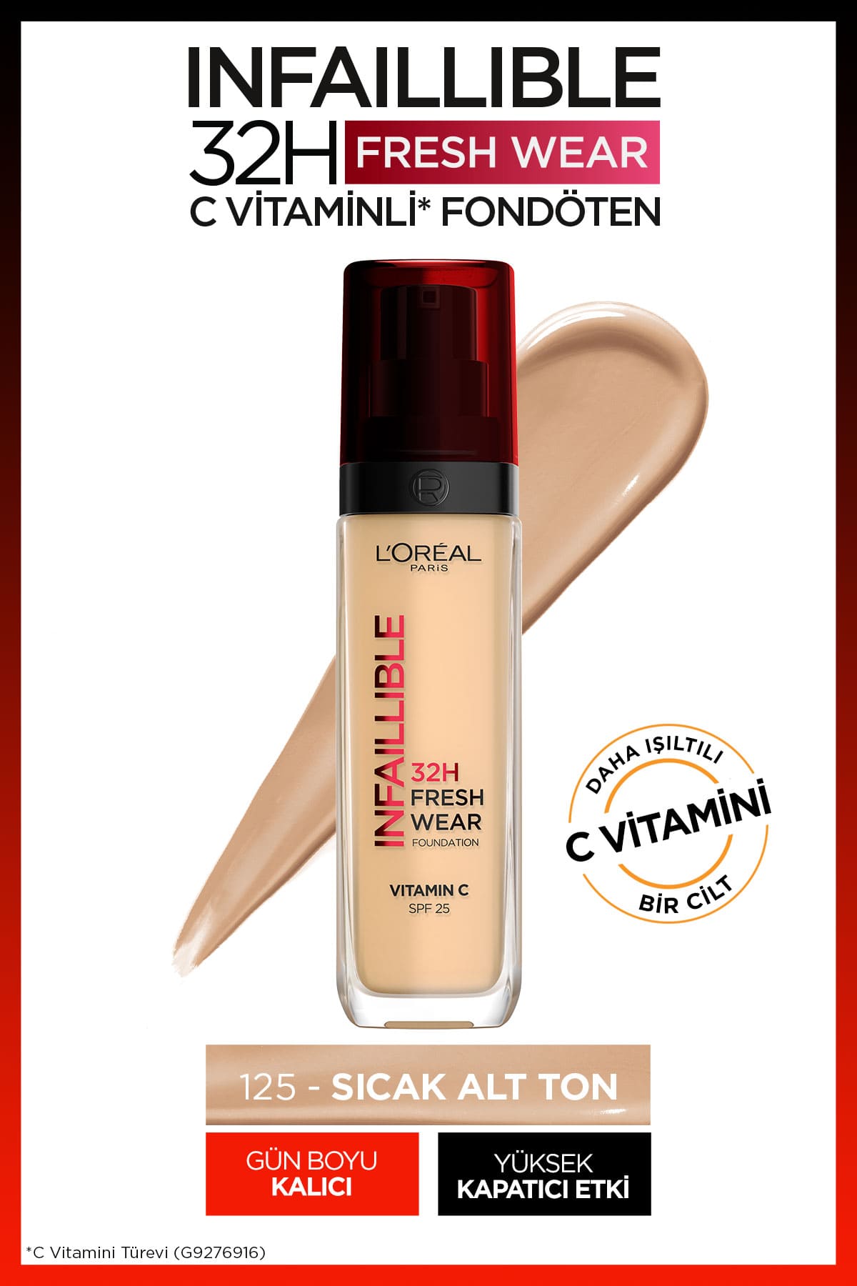 L'Oréal Paris Infaillible 32H Fresh Wear C Vitaminli Fondöten - 125 Natural Beige