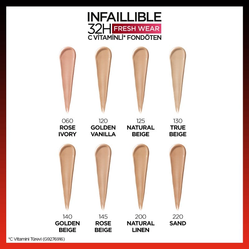 L'Oréal Paris Infaillible 32H Fresh Wear C Vitaminli Fondöten - 145 Rose Beige