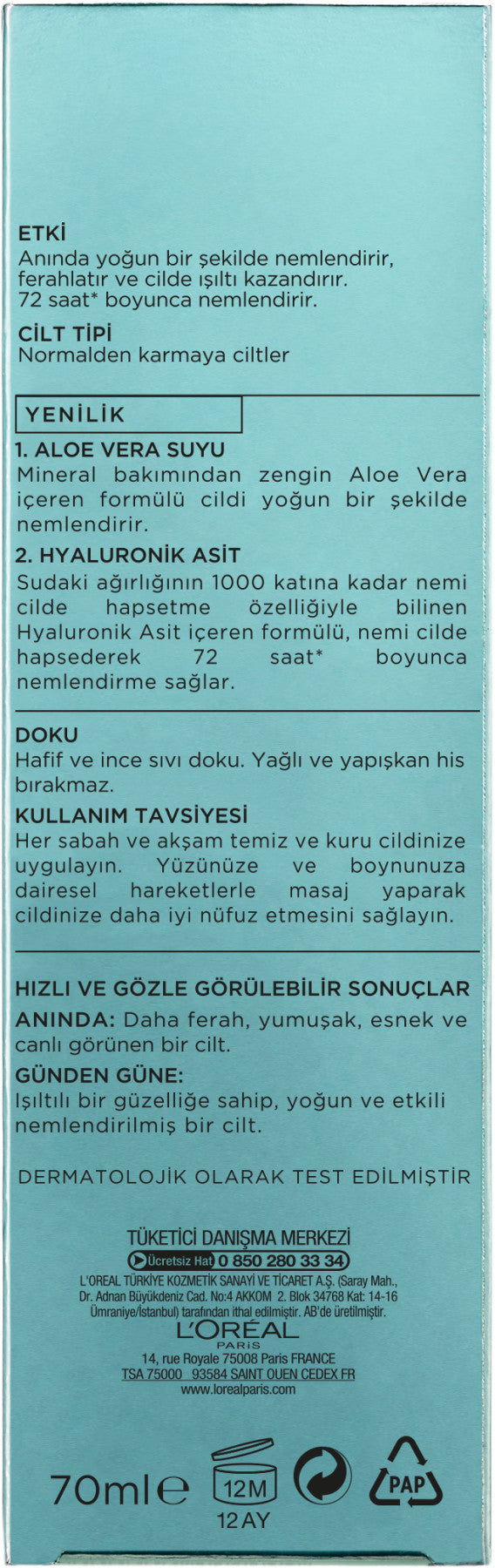 L'Oréal Paris Nem Terapisi Aloe Vera Suyu Normalden Karmaya Ciltler