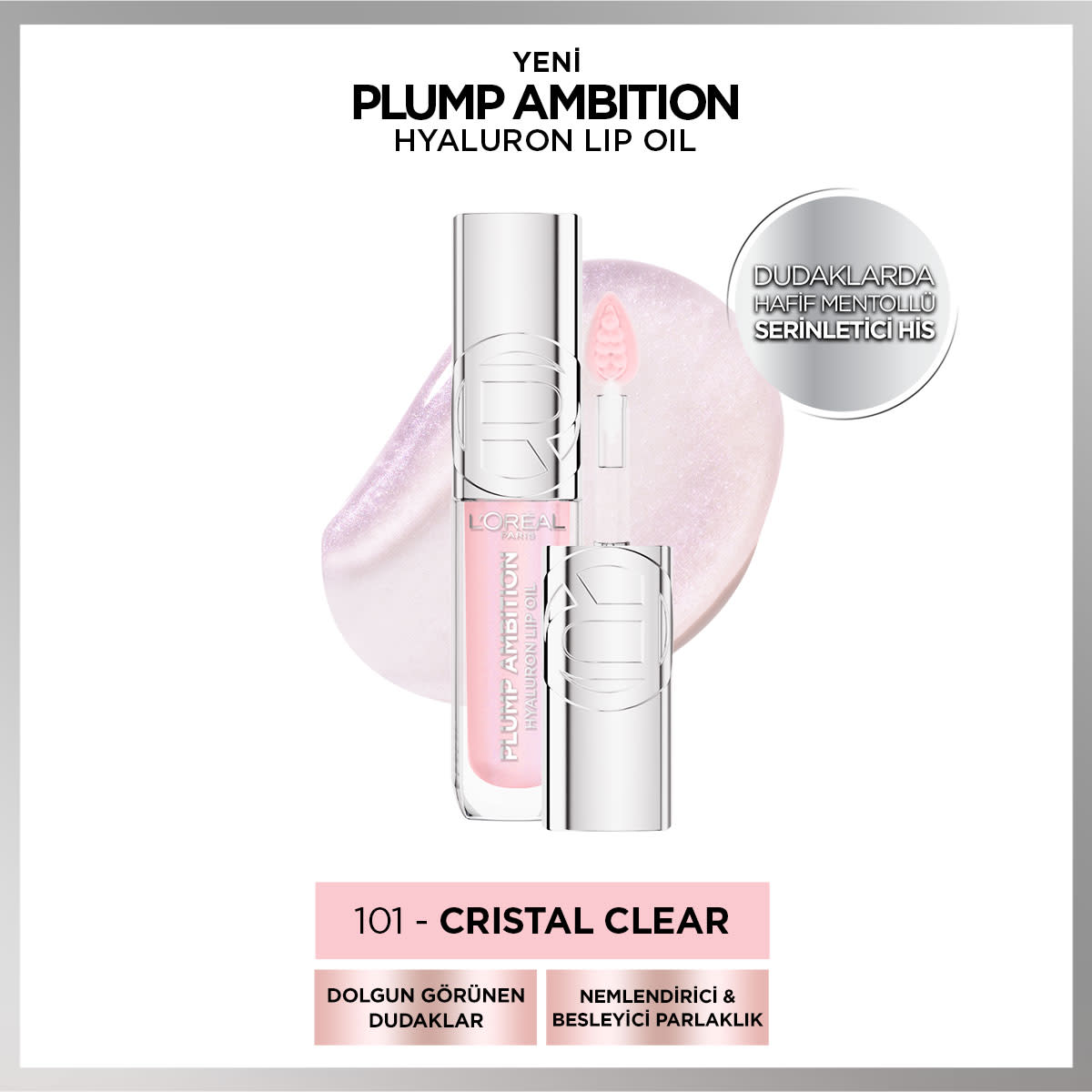 L'Oréal Paris Plump Ambition Hyaluron Lip Oil Besleyici ve Nemlendirici Dudak Parlatıcısı - 101 Cristal Clear