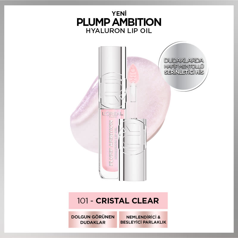 L'Oréal Paris Plump Ambition Hyaluron Lip Oil Besleyici ve Nemlendirici Dudak Parlatıcısı - 101 Cristal Clear