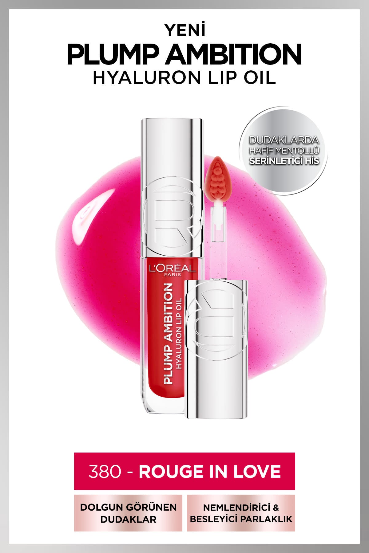 L'Oréal Paris Plump Ambition Hyaluron Lip Oil Besleyici ve Nemlendirici Dudak Parlatıcısı - 380 Rouge In Love