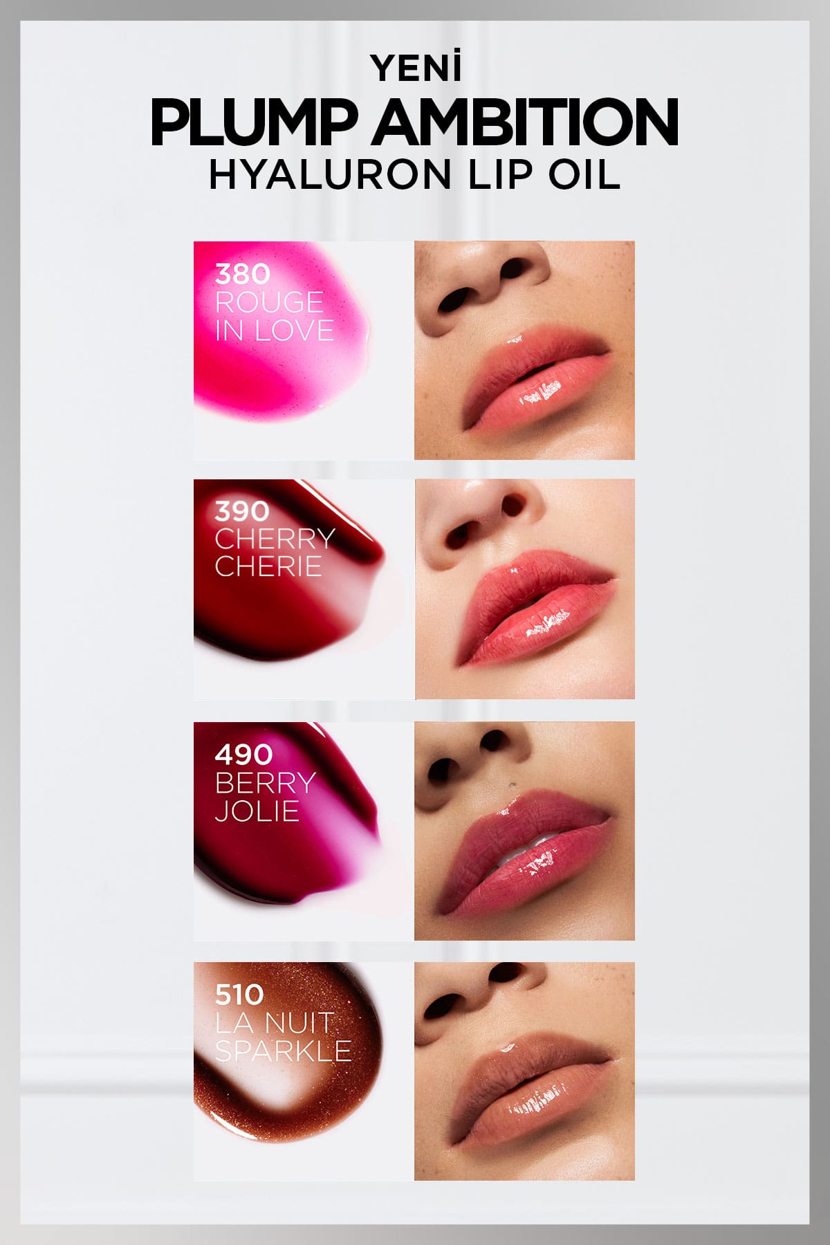 L'Oréal Paris Plump Ambition Hyaluron Lip Oil Besleyici ve Nemlendirici Dudak Parlatıcısı - 380 Rouge In Love
