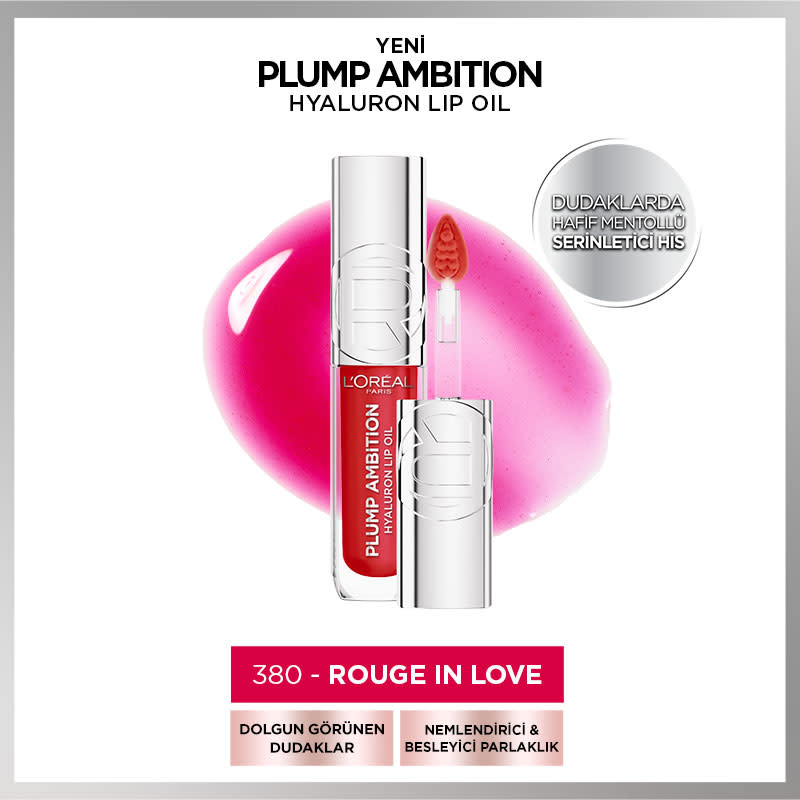 L'Oréal Paris Plump Ambition Hyaluron Lip Oil Besleyici ve Nemlendirici Dudak Parlatıcısı - 380 Rouge In Love