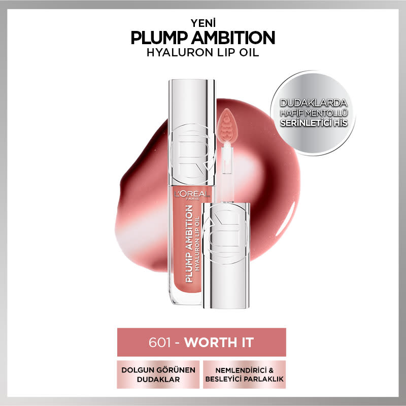 L'Oréal Paris Plump Ambition Hyaluron Lip Oil Besleyici ve Nemlendirici Dudak Parlatıcısı - 601 Worth It
