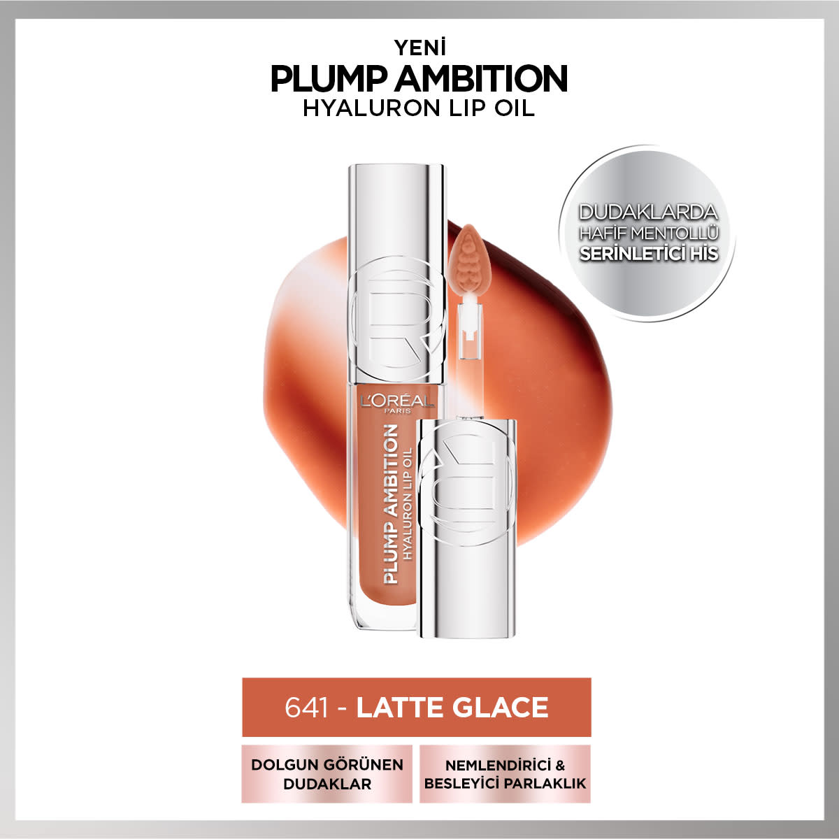 L'Oréal Paris Plump Ambition Hyaluron Lip Oil Besleyici ve Nemlendirici Dudak Parlatıcısı - 641 Latte Glace