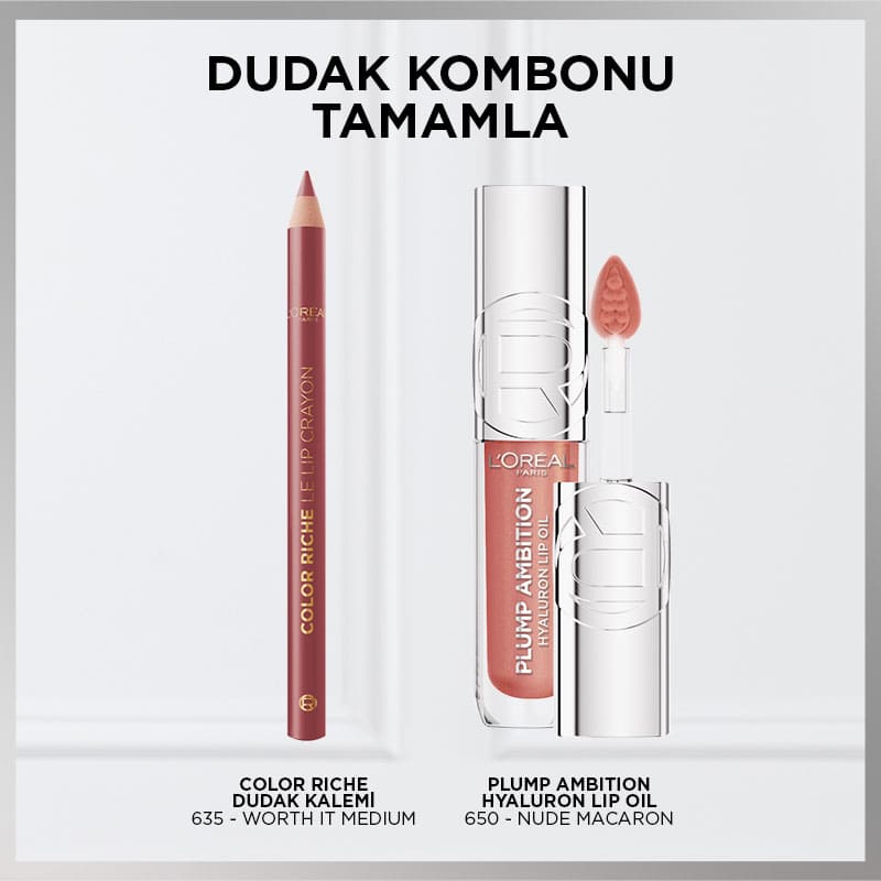 L'Oréal Paris Plump Ambition Hyaluron Lip Oil Besleyici ve Nemlendirici Dudak Parlatıcısı - 650 Nude Macaron