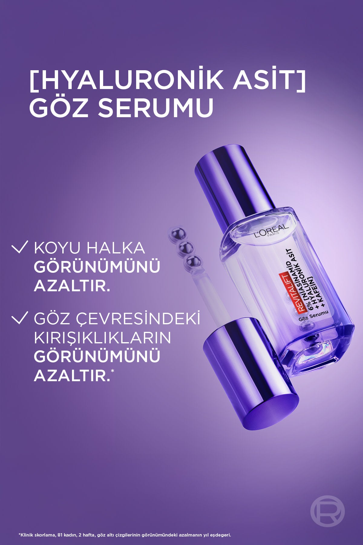 L'Oréal Paris Revitalift Filler [Hyaluronik Asit + Niasinamid + Saf Kefin] İçeren Nemlendirici, Aydınlatıcı, Kırışıklık Karşıtı Göz Serumu 20ml