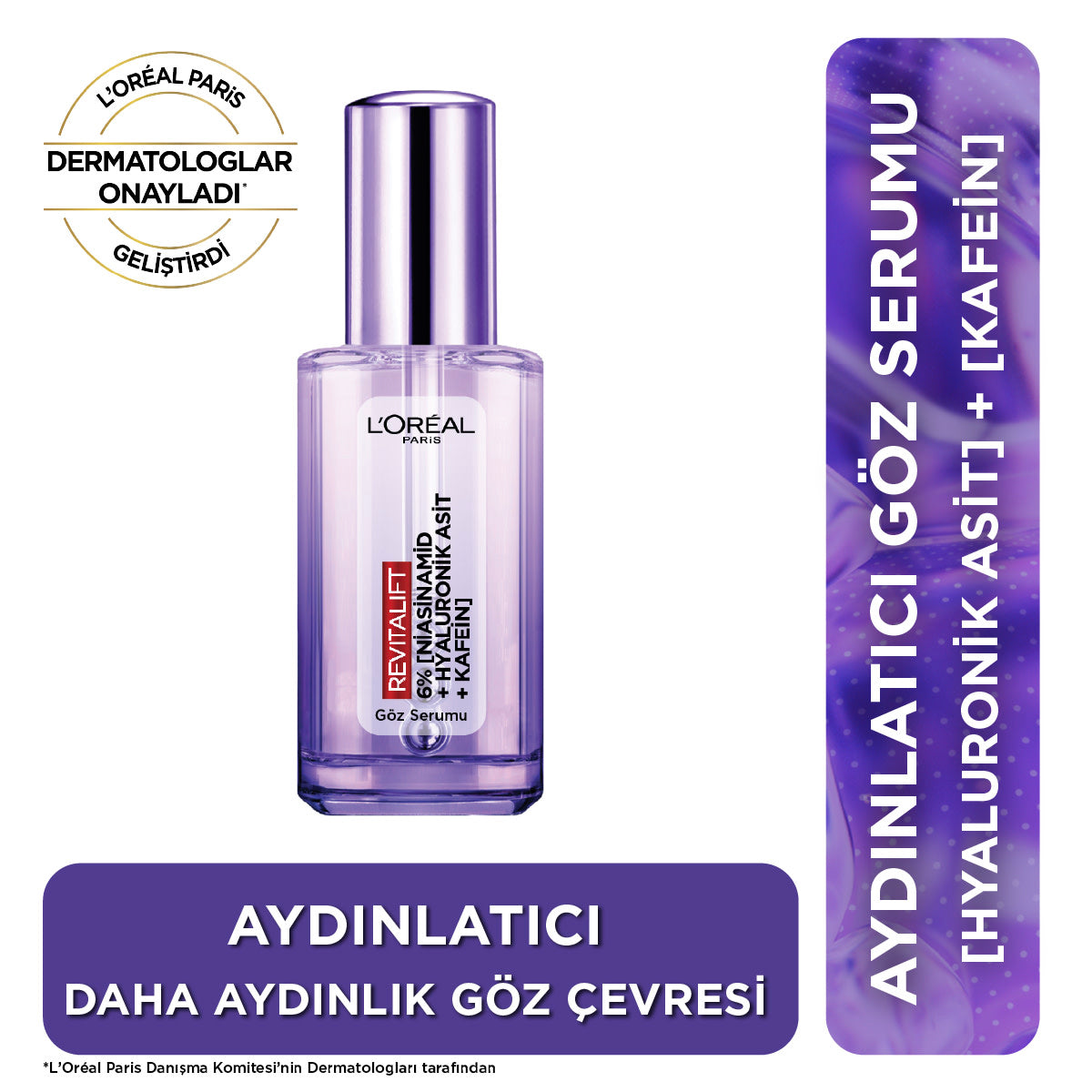 L'Oréal Paris Revitalift Filler [Hyaluronik Asit + Niasinamid + Saf Kefin] İçeren Nemlendirici, Aydınlatıcı, Kırışıklık Karşıtı Göz Serumu 20ml