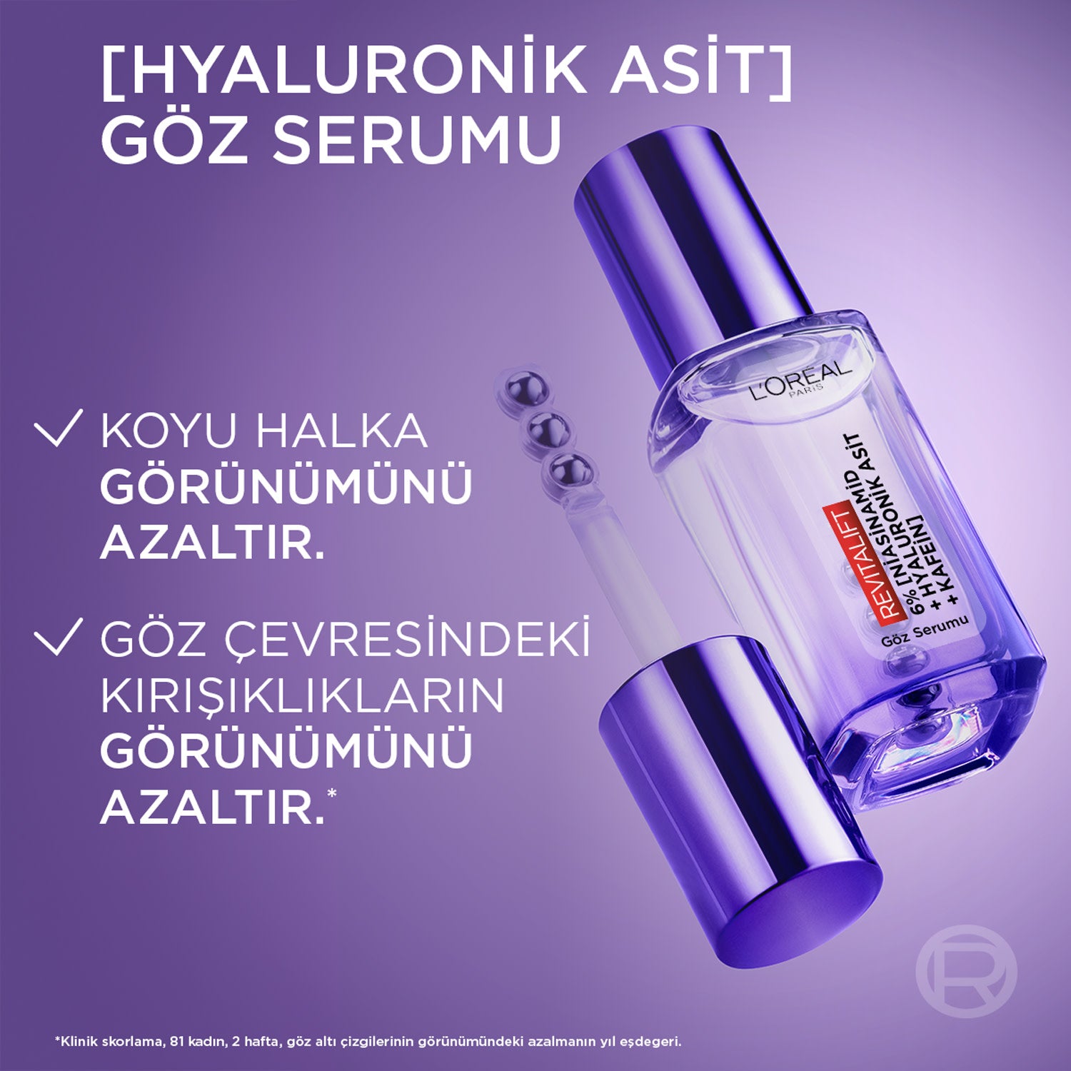L'Oréal Paris Revitalift Filler [Hyaluronik Asit + Niasinamid + Saf Kefin] İçeren Nemlendirici, Aydınlatıcı, Kırışıklık Karşıtı Göz Serumu 20ml