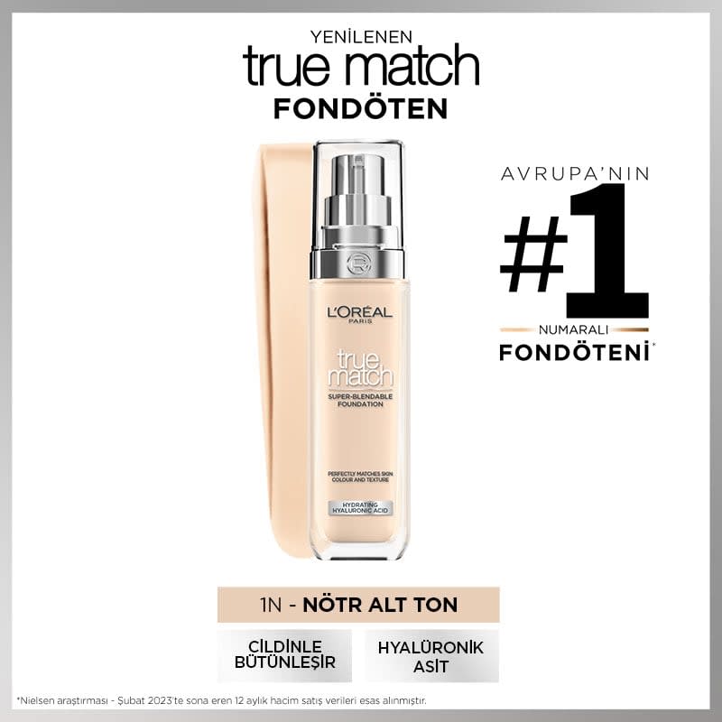 L'Oréal Paris True Match Bakım Yapan Fondöten - 1N Nötr Alt Ton