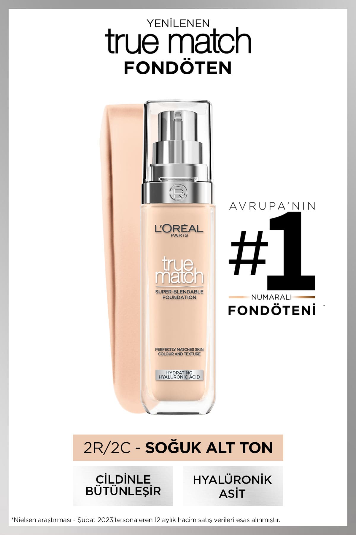 L'Oréal Paris True Match Bakım Yapan Fondöten - 2C Soğuk Alt Ton