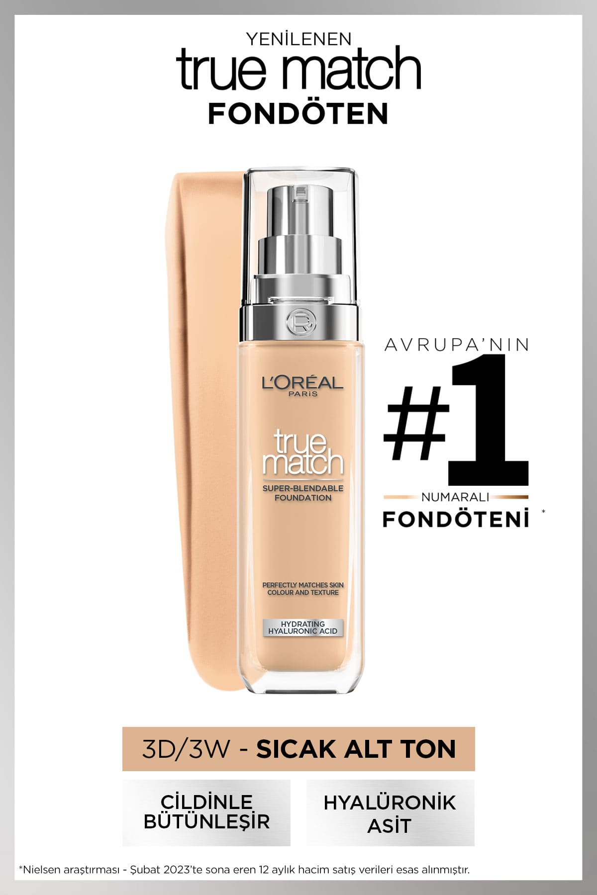 L'Oréal Paris True Match Bakım Yapan Fondöten - 3W Sıcak Alt Ton
