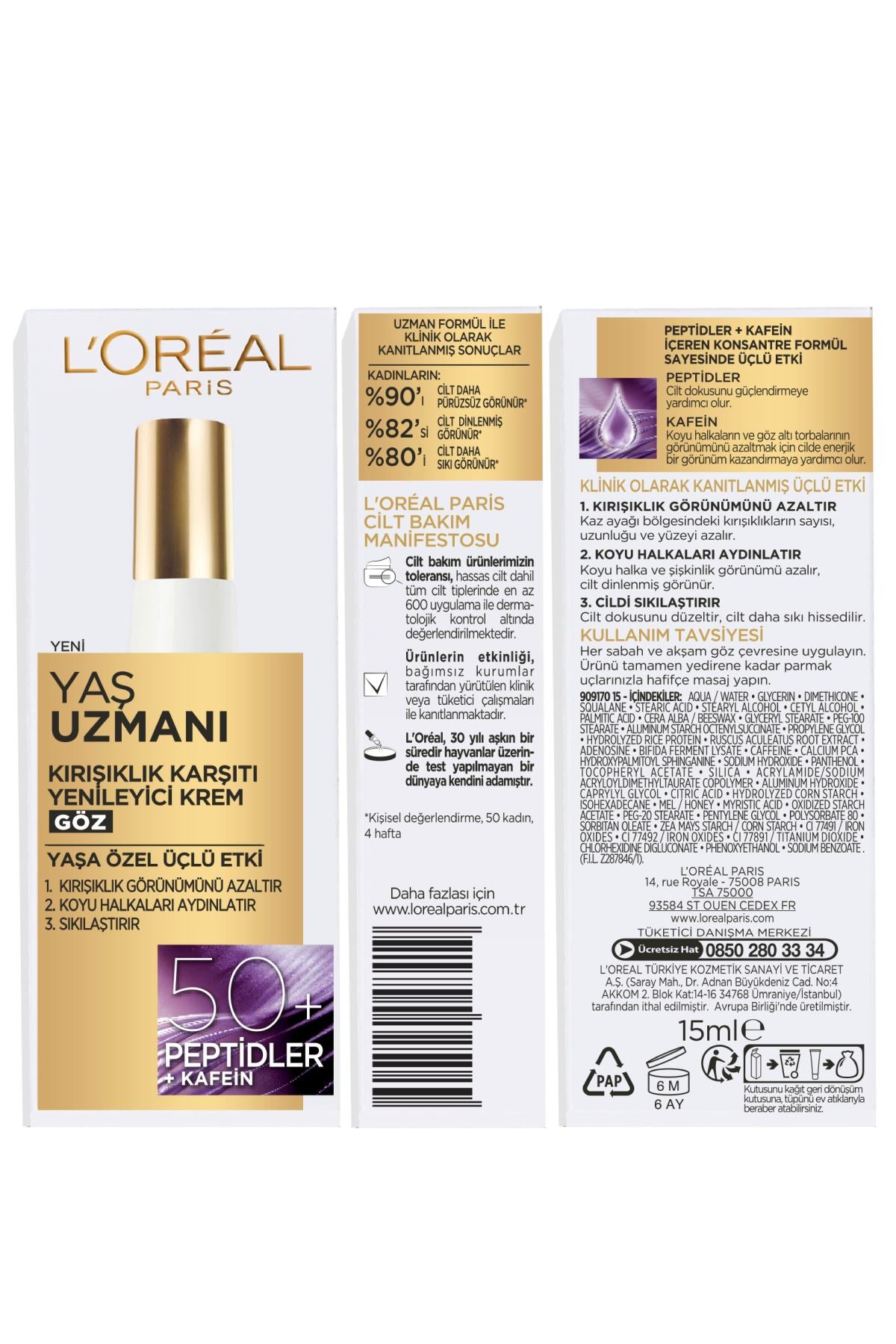 L'Oréal Paris Yaş Uzmanı 50+ Kırışıklık Karşıtı Yenileyici Göz Kremi
