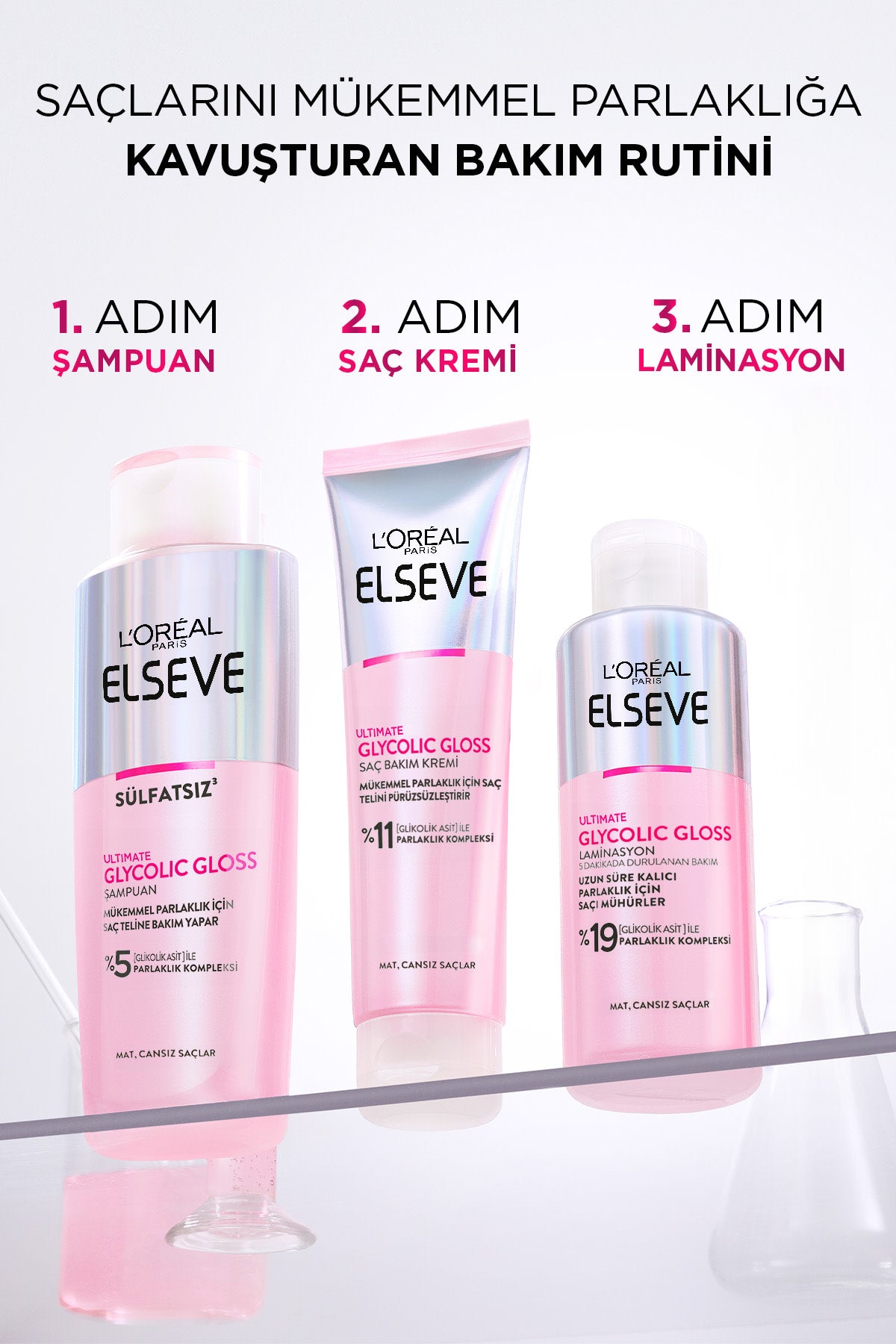 L'Oreal Paris Elseve Ultimate Glycolic Gloss Parlaklığı Saça Mühürleyen Laminasyon 5 Dakikada Durulanan Sülfatsız Bakım 200ml