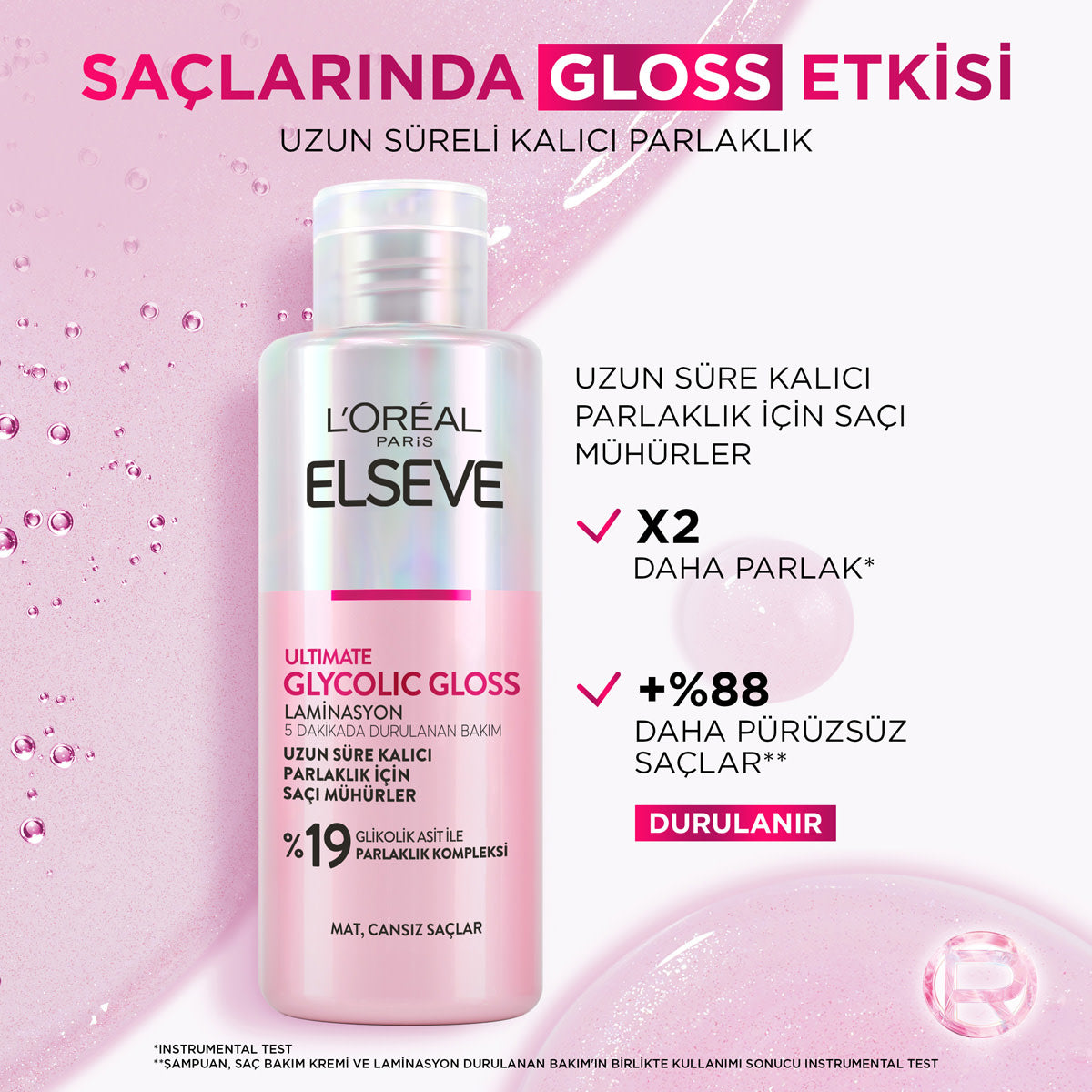 L'Oreal Paris Elseve Ultimate Glycolic Gloss Parlaklığı Saça Mühürleyen Laminasyon 5 Dakikada Durulanan Sülfatsız Bakım 200ml