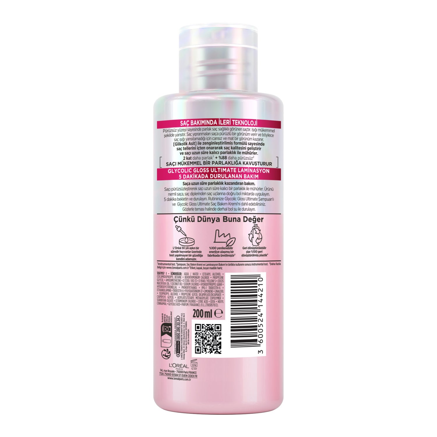 L'Oreal Paris Elseve Ultimate Glycolic Gloss Parlaklığı Saça Mühürleyen Laminasyon 5 Dakikada Durulanan Sülfatsız Bakım 200ml