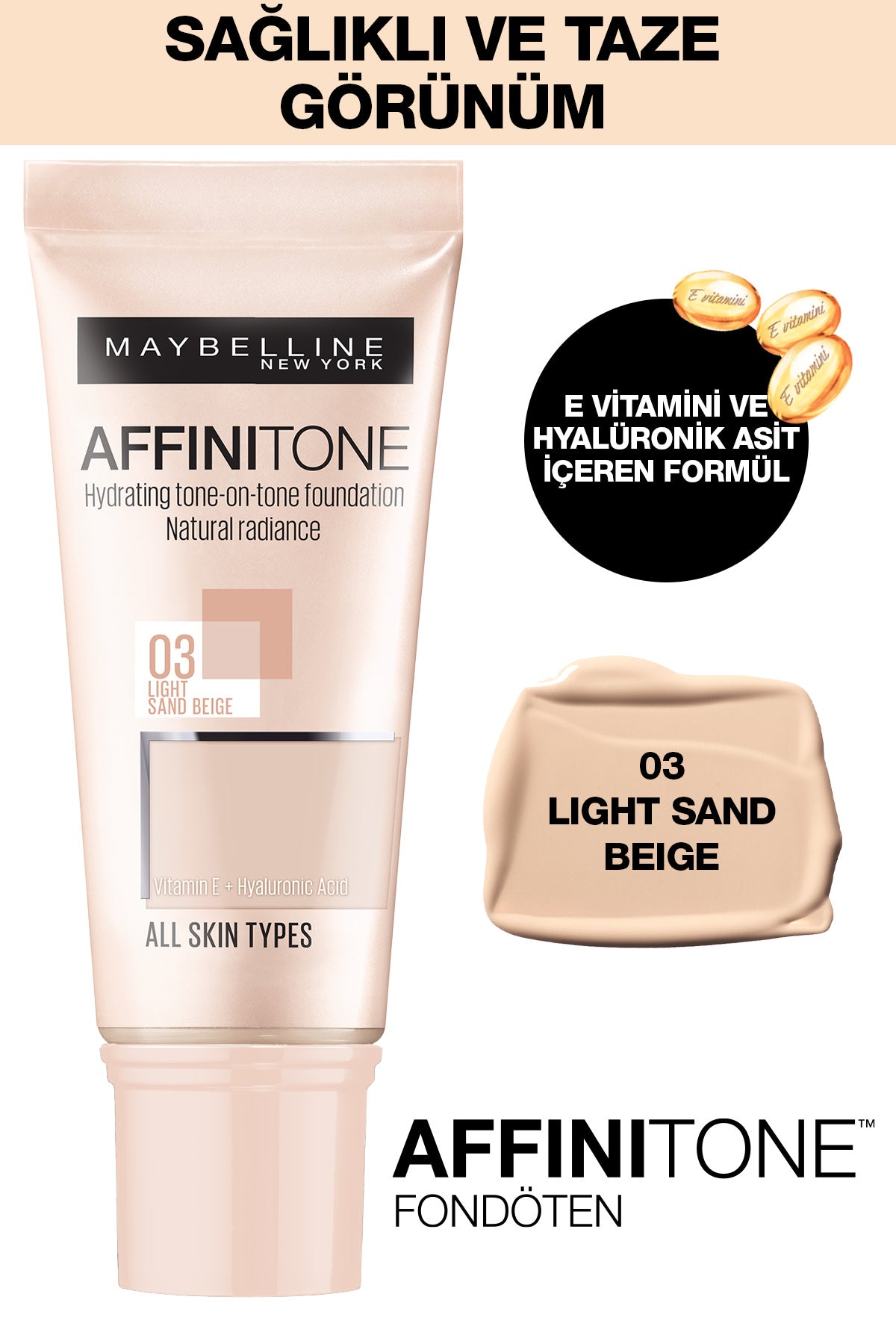 Maybelline New York Affinitone  Fondöten - 03 Light Sandbeige
