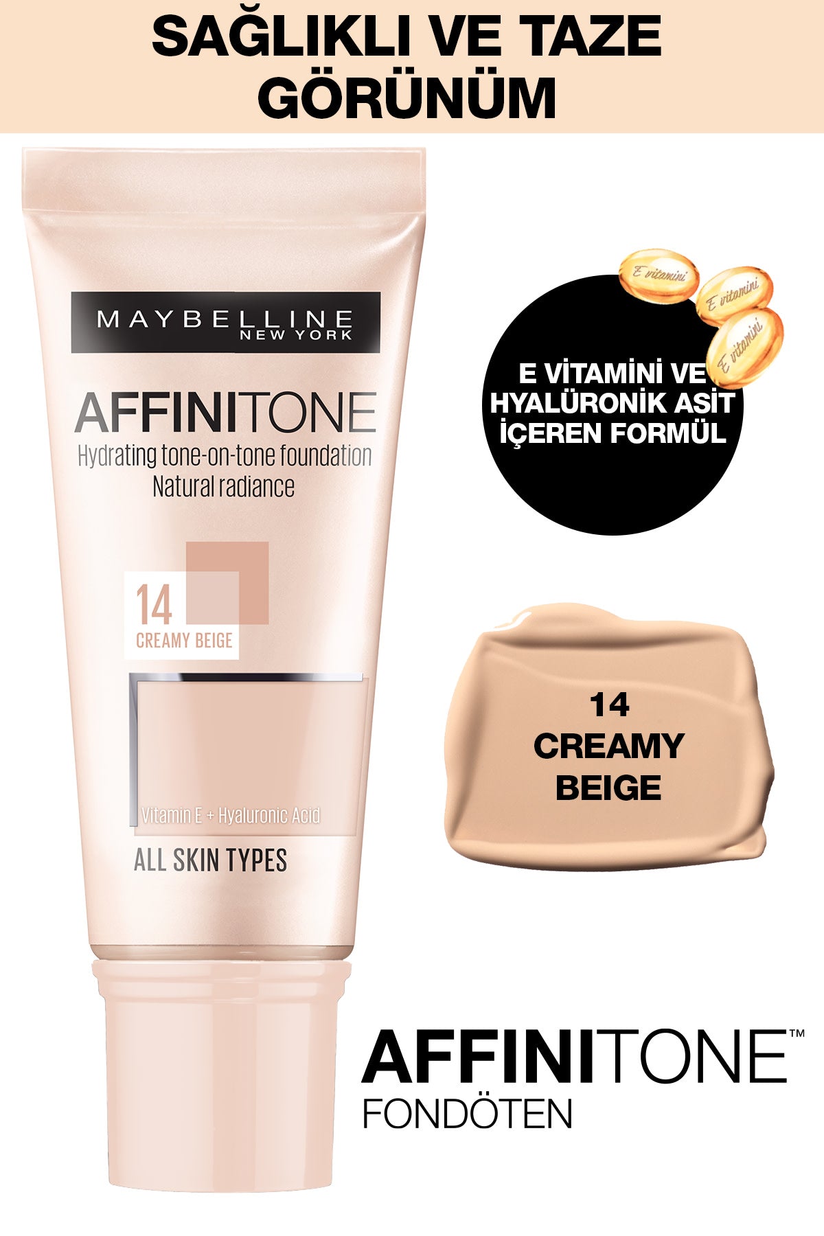 Maybelline New York Affinitone  Fondöten - 14 Creamy Beige