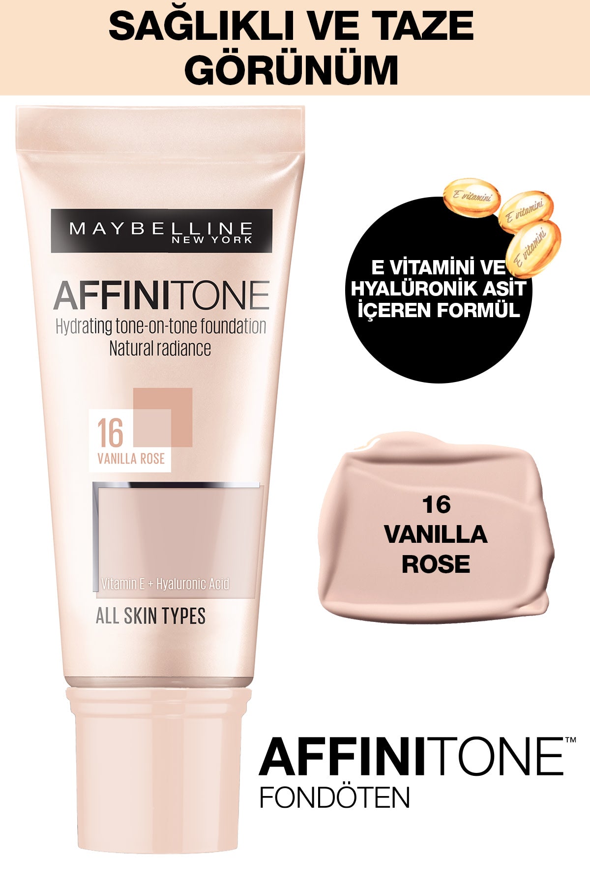Maybelline New York Affinitone  Fondöten - 16 Vanilla Rose